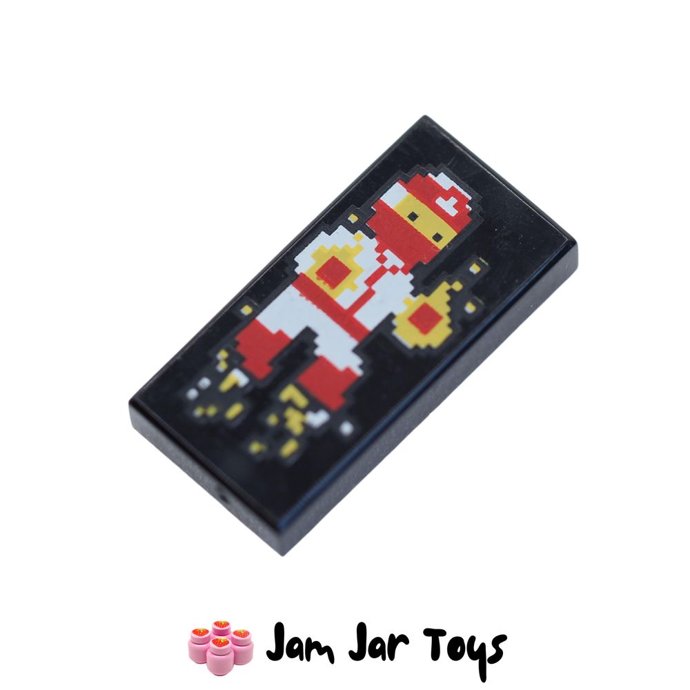 LEGO Black Pixelated 1 x 2 Tile With Red and White Ninja