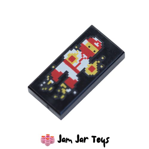 LEGO Black Pixelated 1 x 2 Tile With Red and White Ninja