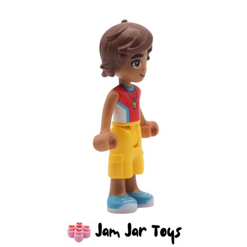 LEGO Friends Minifigure Leo Red Shirt, Cropped Yellow Trousers. Side View