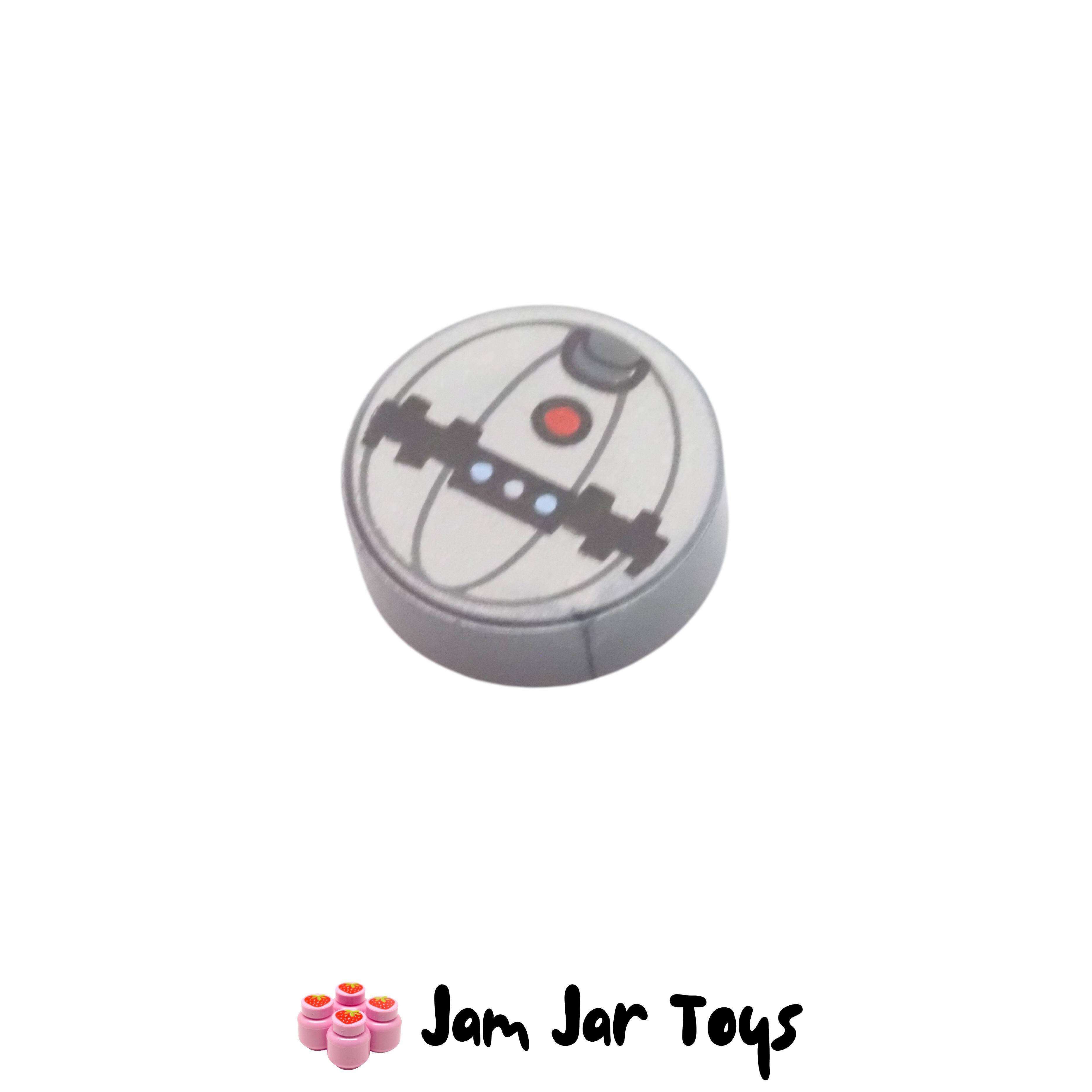LEGO Flat Silver Round Tile, Red Button and Thermal Detonator Print 1 x 1