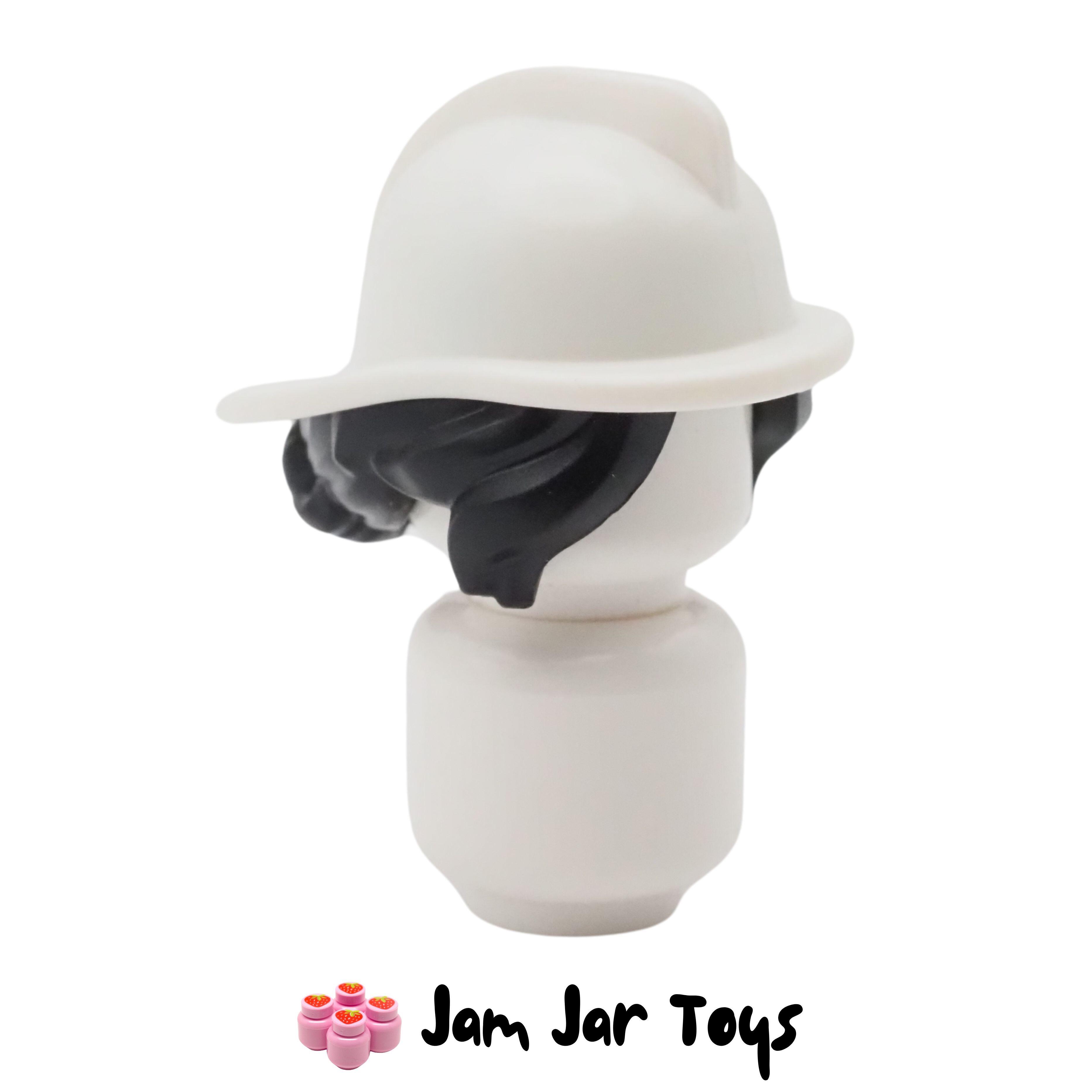 LEGO White Fire Helmet, Long Black Hair Pattern