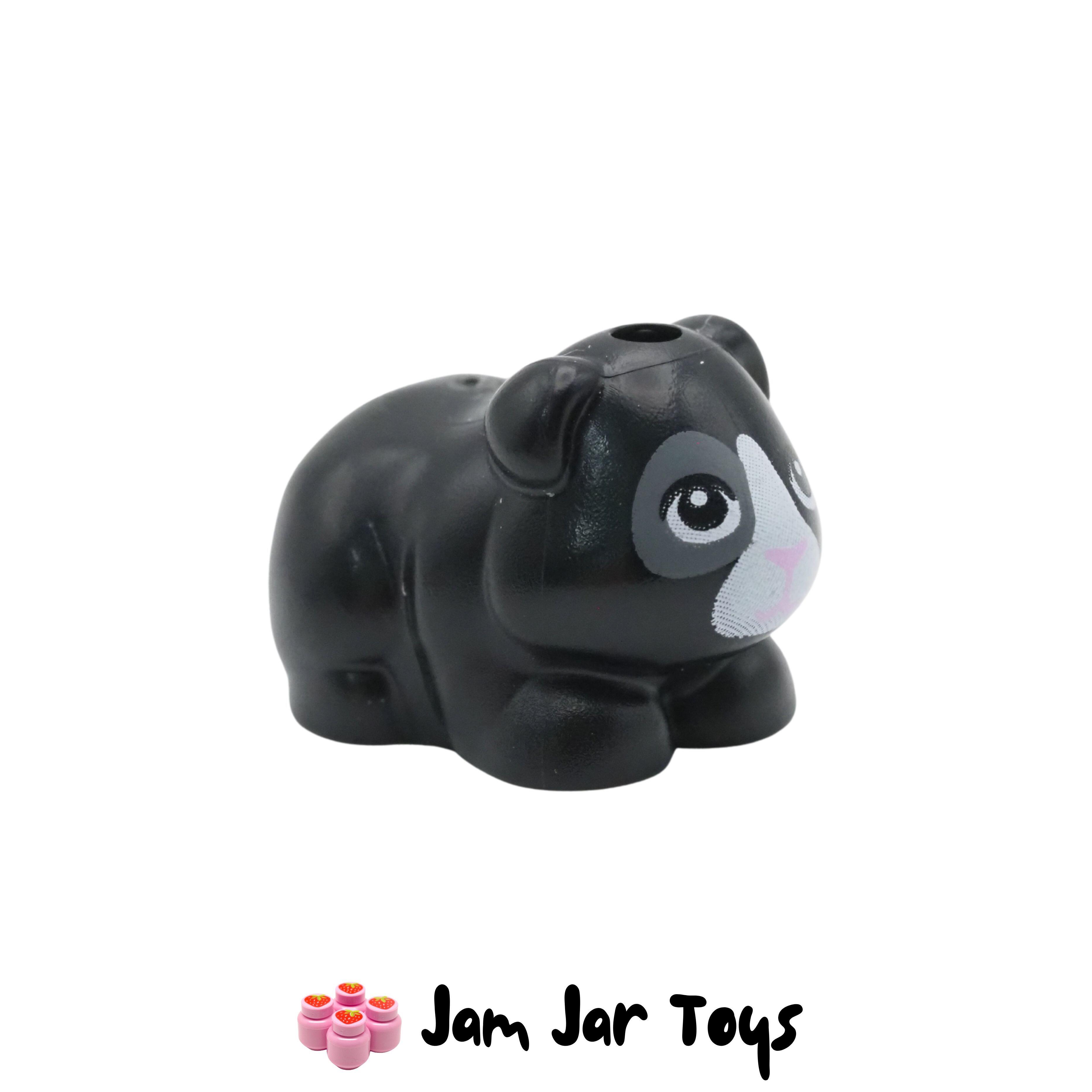 LEGO Small Black Guinea Pig, White/Bluish Grey Face, Pink Nose.