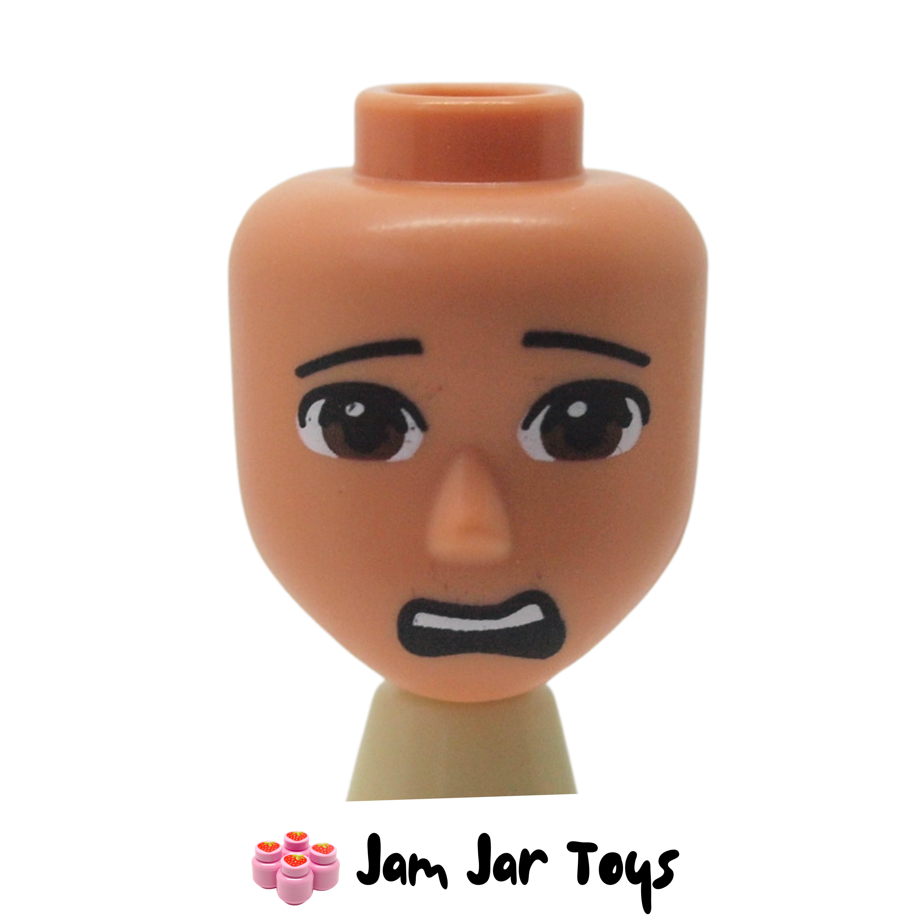 LEGO Friends Nougat Male Minidoll Head Dark Brown Eyes Scared Open Mouth. MDH10