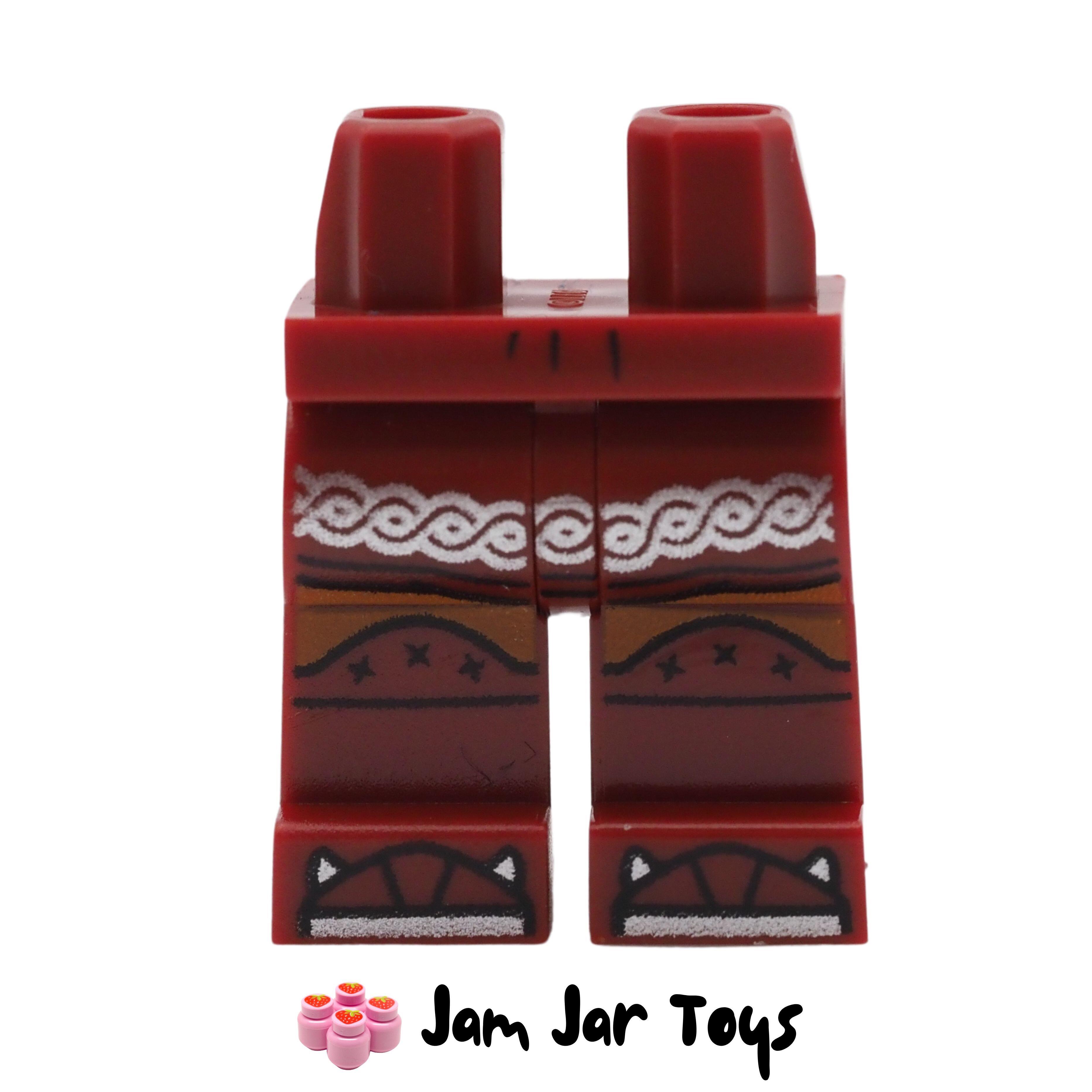LEGO Dark Red Legs, Tunic Hem, Knee Wraps, Silver Toe Tips