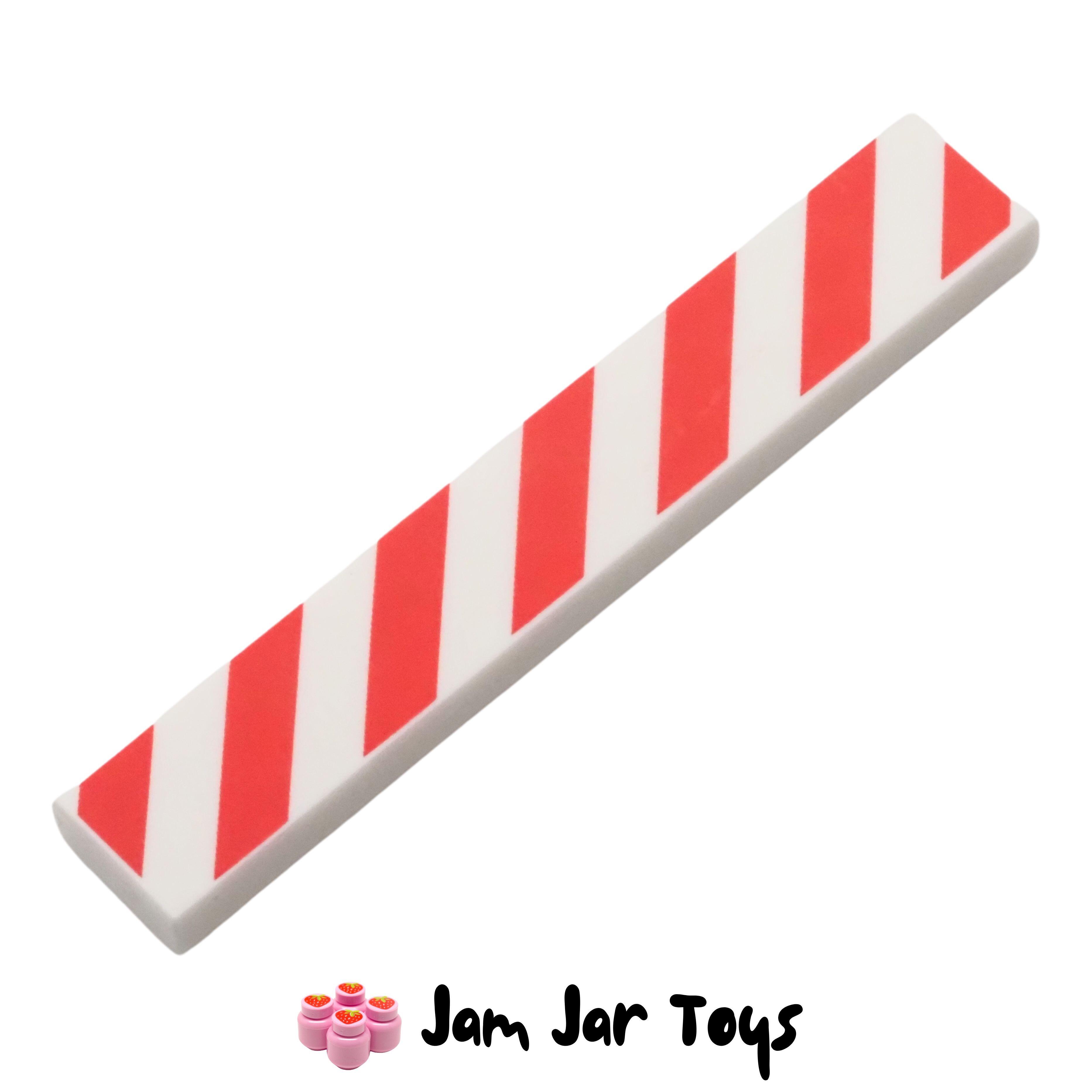 LEGO White 1 x 6  Tile with Red Danger Stripes. PT118
