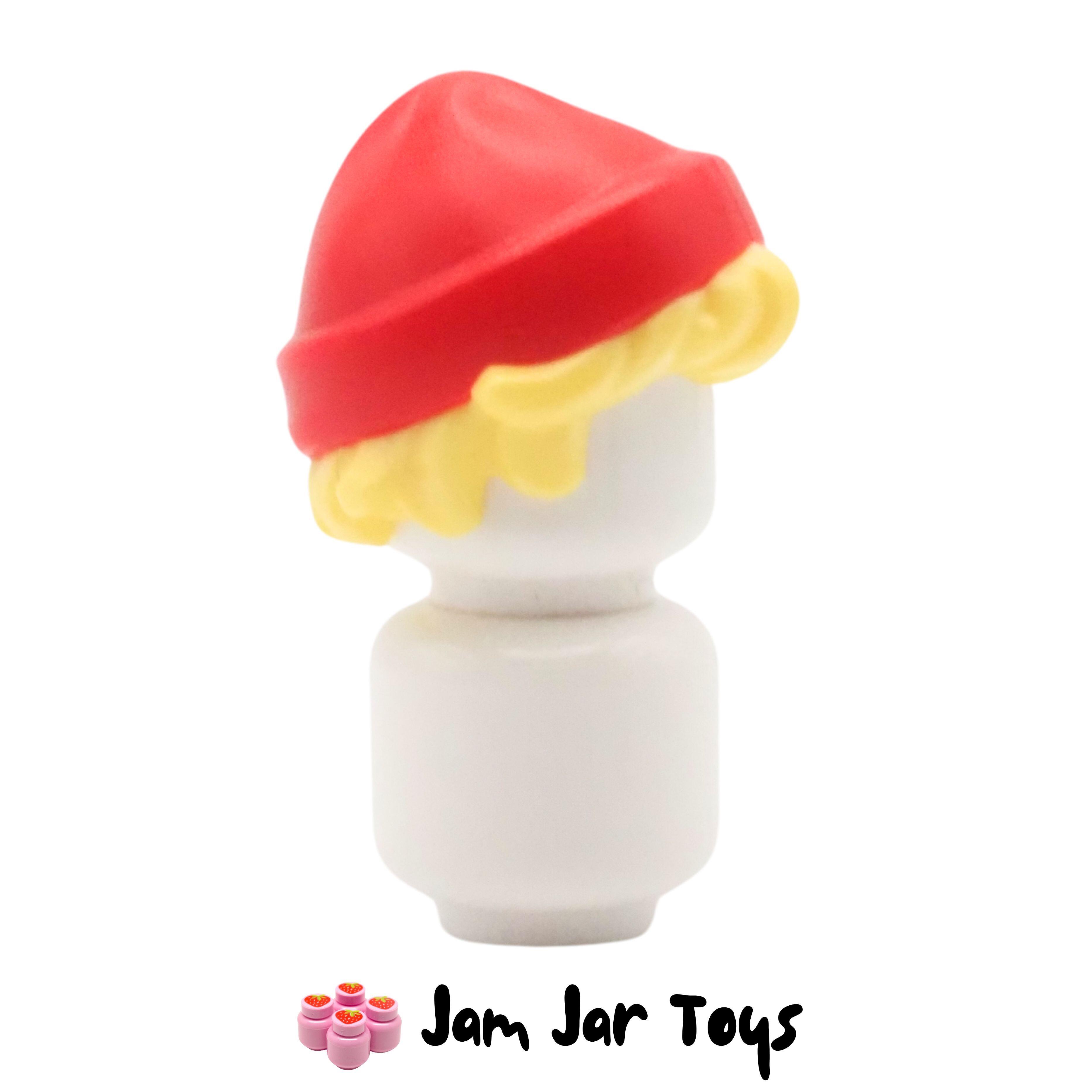 Red Beanie Hat, Bright Light Yellow Short Hair