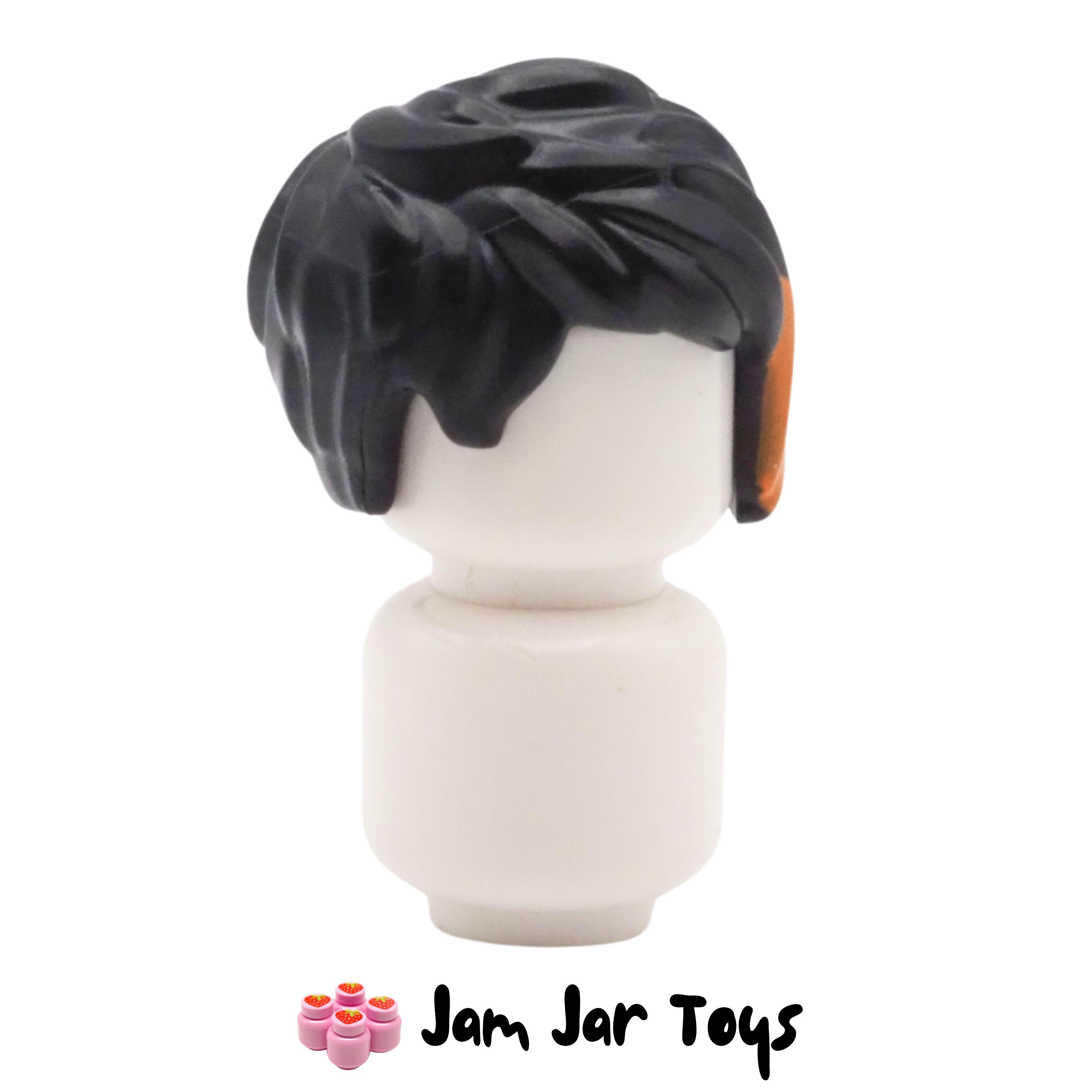 LEGO Black Short Tousled Hair, Side Parting with Dark Orange Streak