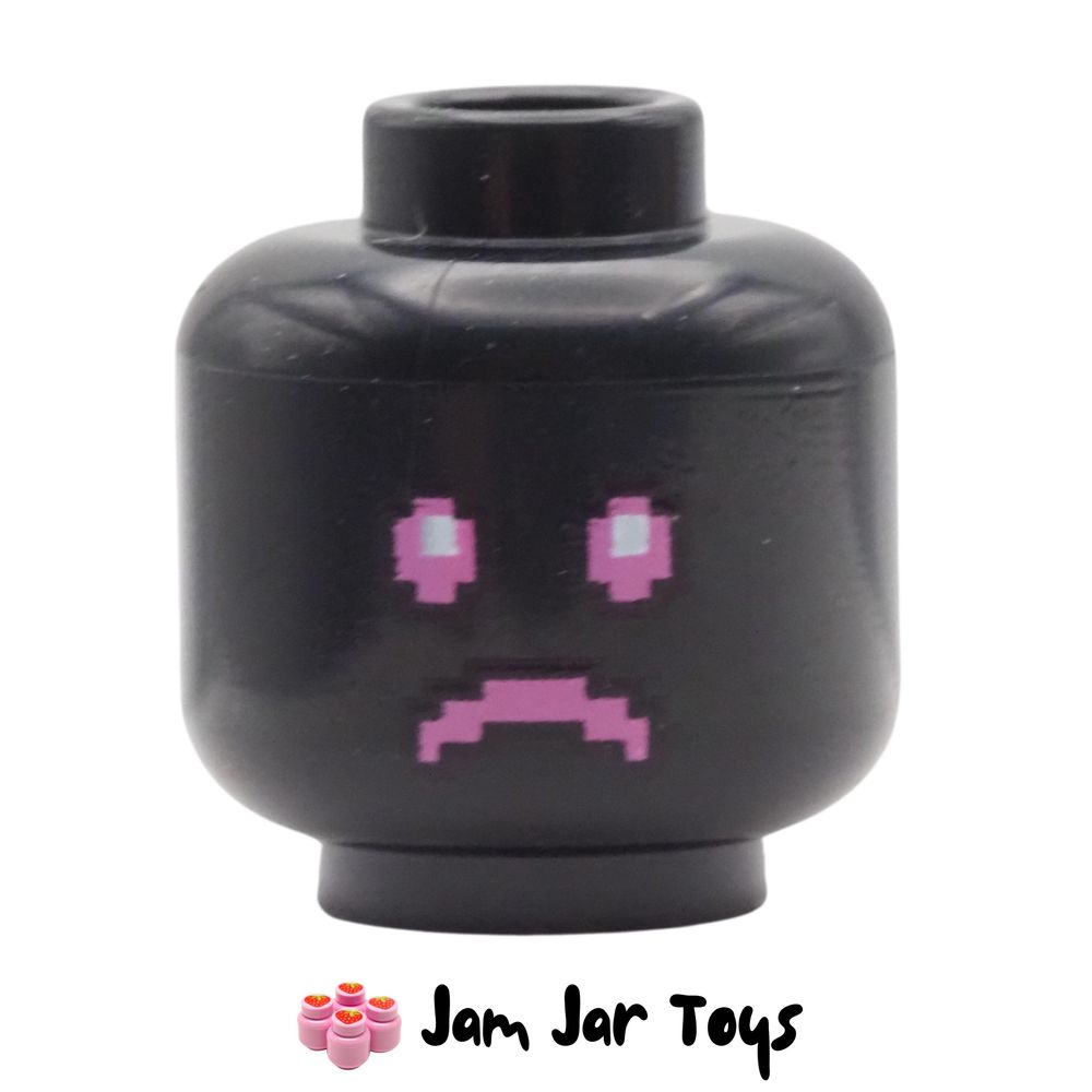 LEGO Black Robot Head with Pixelated Magenta Eyes and Mouth, Sad