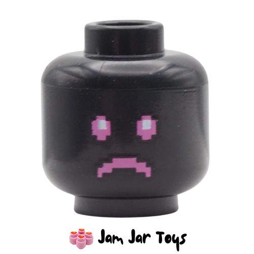 LEGO Black Robot Head with Pixelated Magenta Eyes and Mouth, Sad