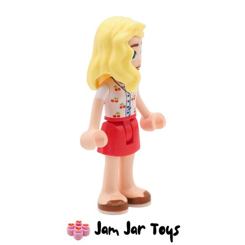 LEGO Friends Minifigure Matilde, Red Skirt, White Top with Cherries, Orange Shoes Side View