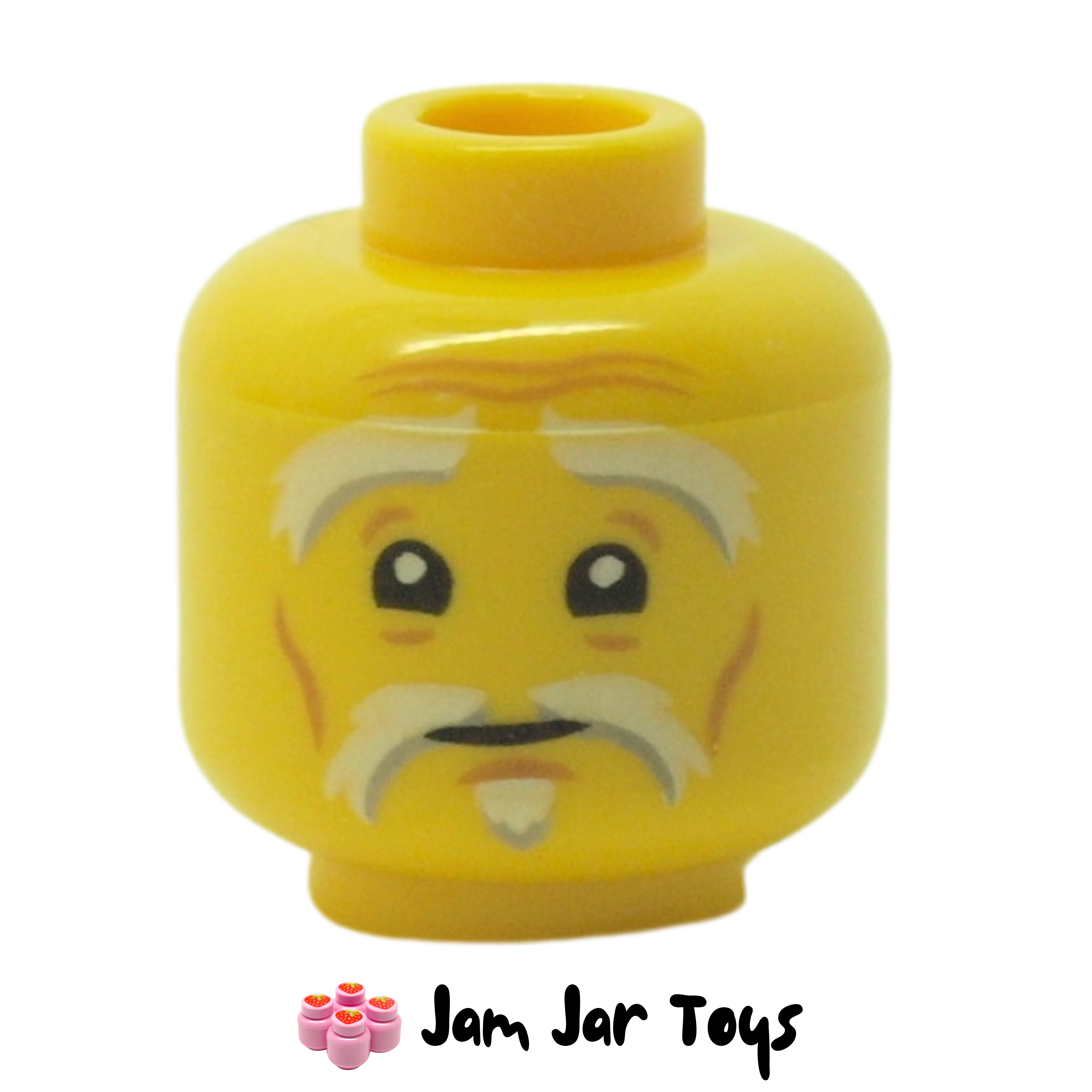 Lego New Yellow Minifigure Head Gray Eyebrows Raised and Bushy Mustache 