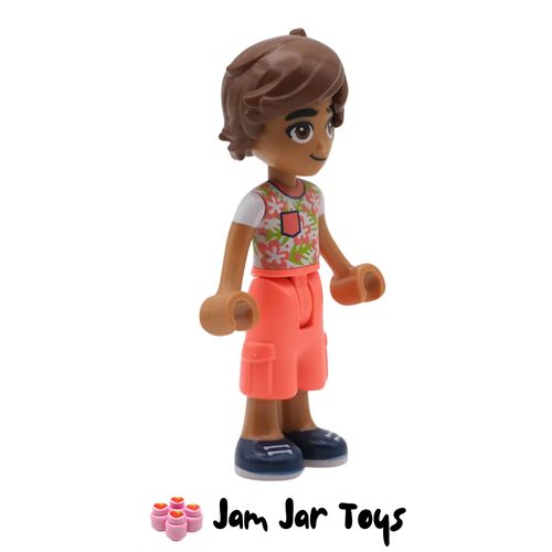 LEGO Friends Minifigure Leo - Flowered Shirt, Coral Cropped Trousers Side View