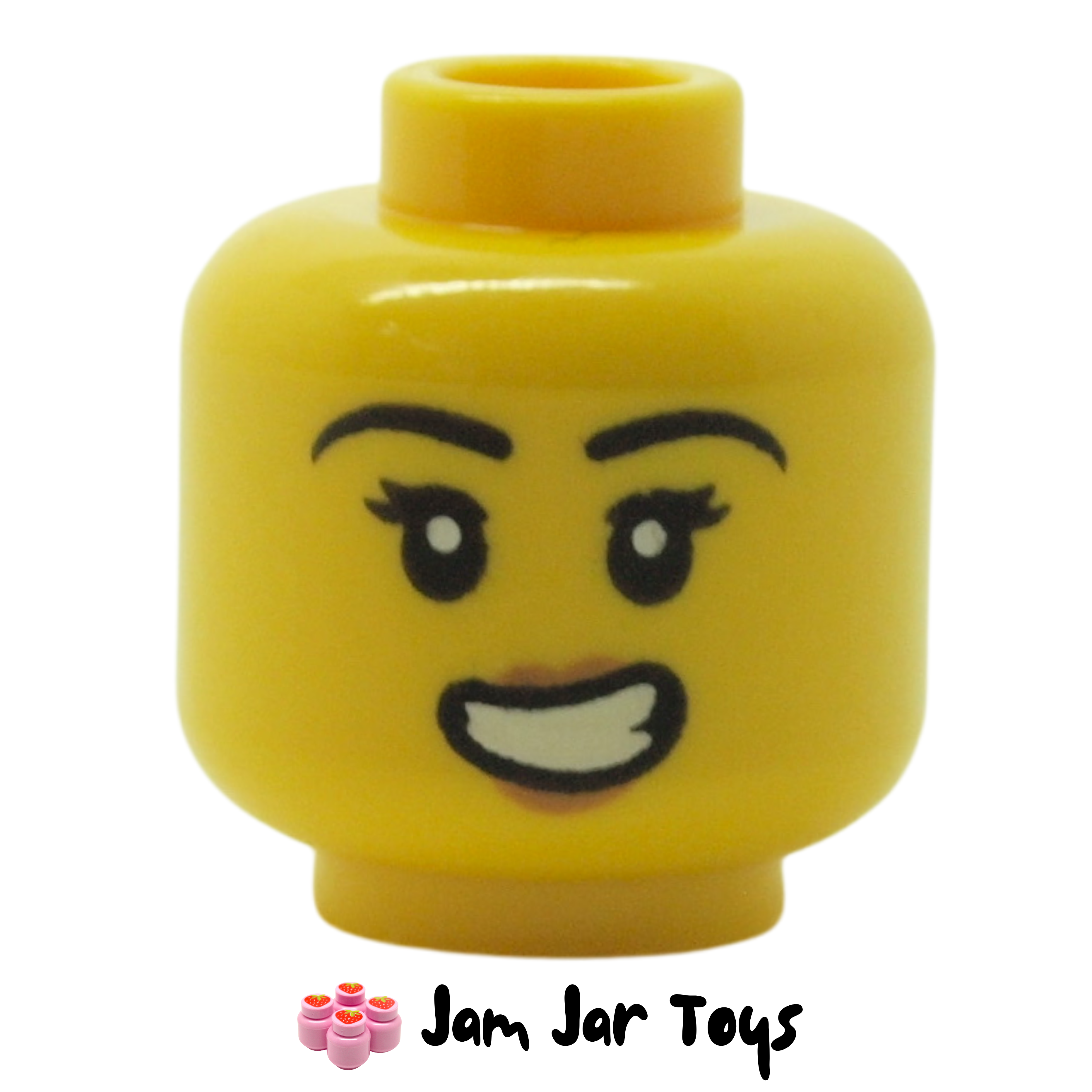 LEGO Head Raised Eyebrow, Eyelashes, Peach Lips, Smirk