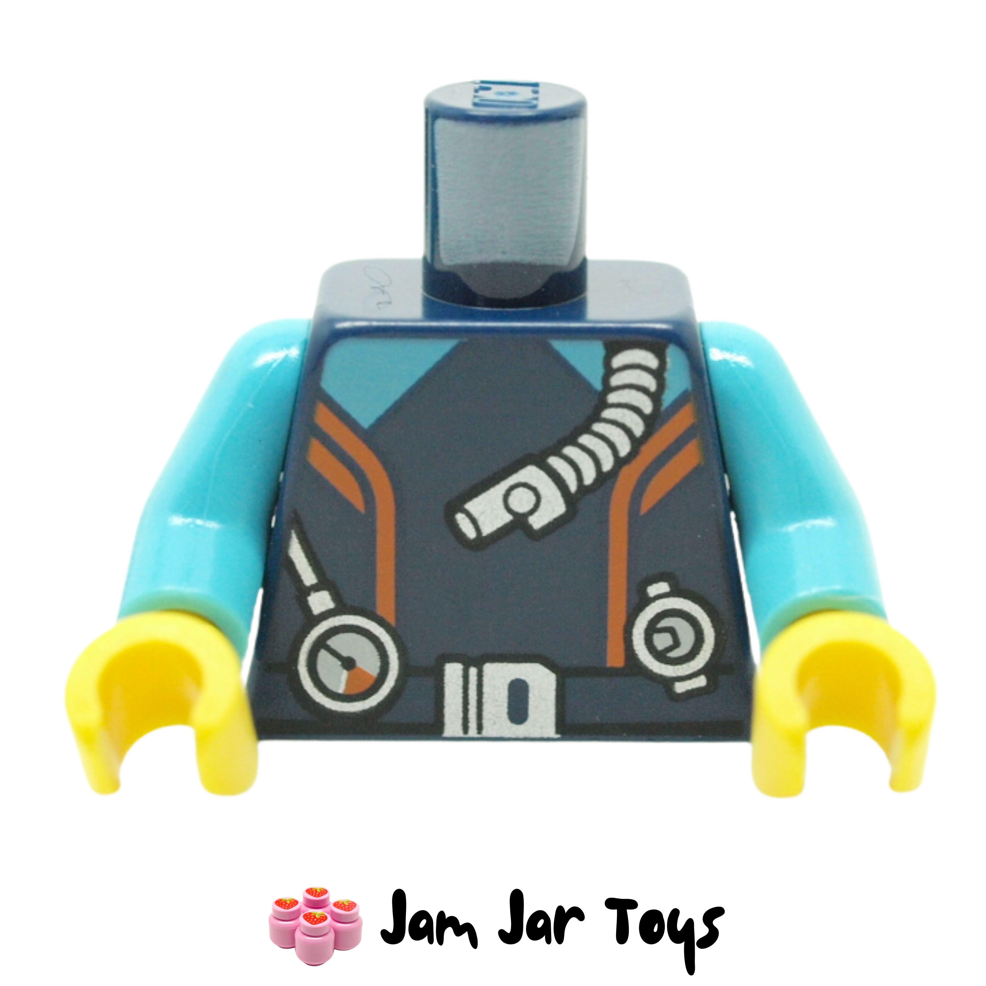 LEGO Dark Blue Wet Suit Torso, Orange Stripes, Belt, Pressure Gauge, Breathing Hose