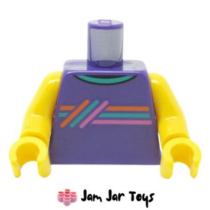 LEGO® Dark Purple Torso, with Orange/Dark Turquoise/Dark Pink Stripes. TO151