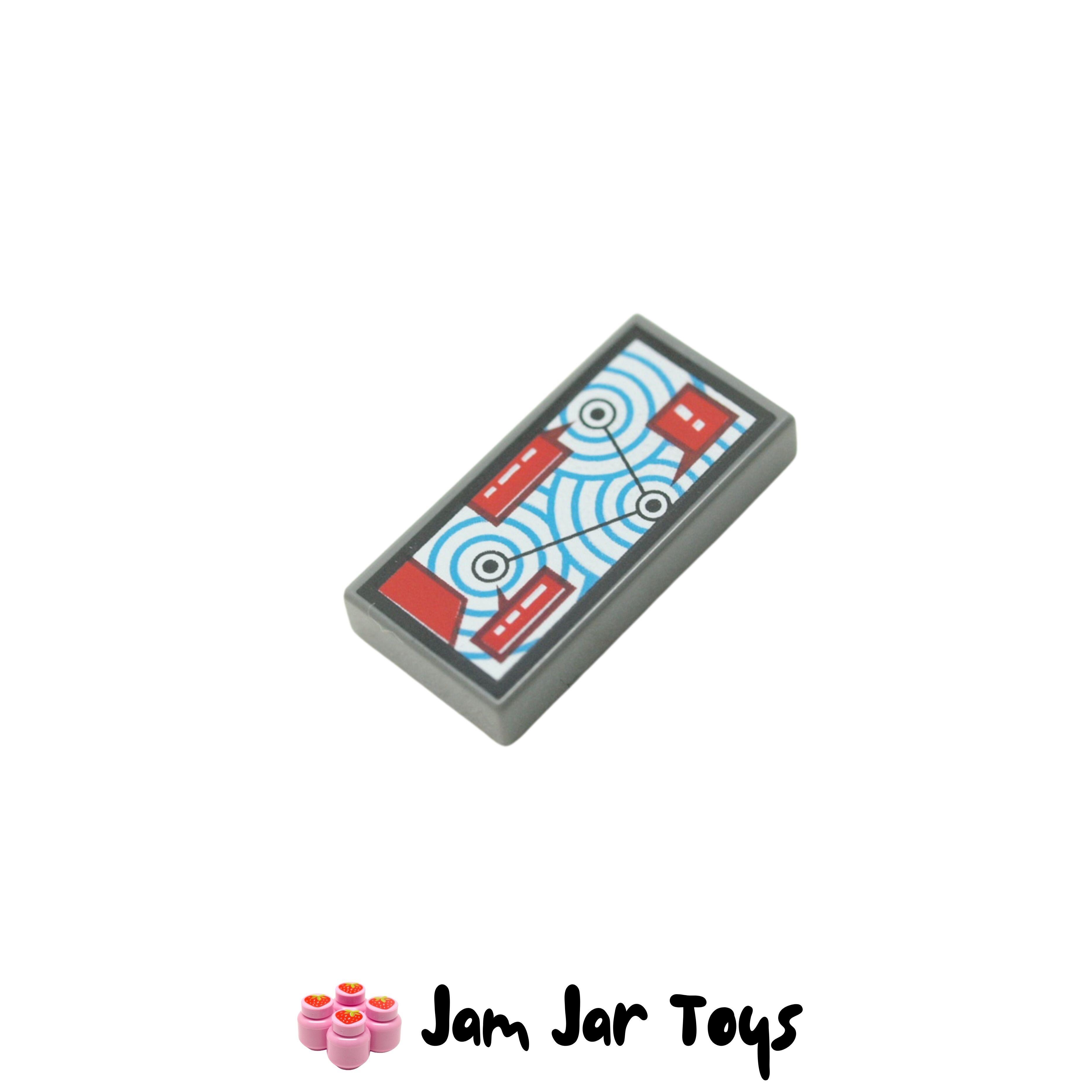 LEGO Dark Bluish Grey, Red Squares, Arrows, 1 x 2 Tile.