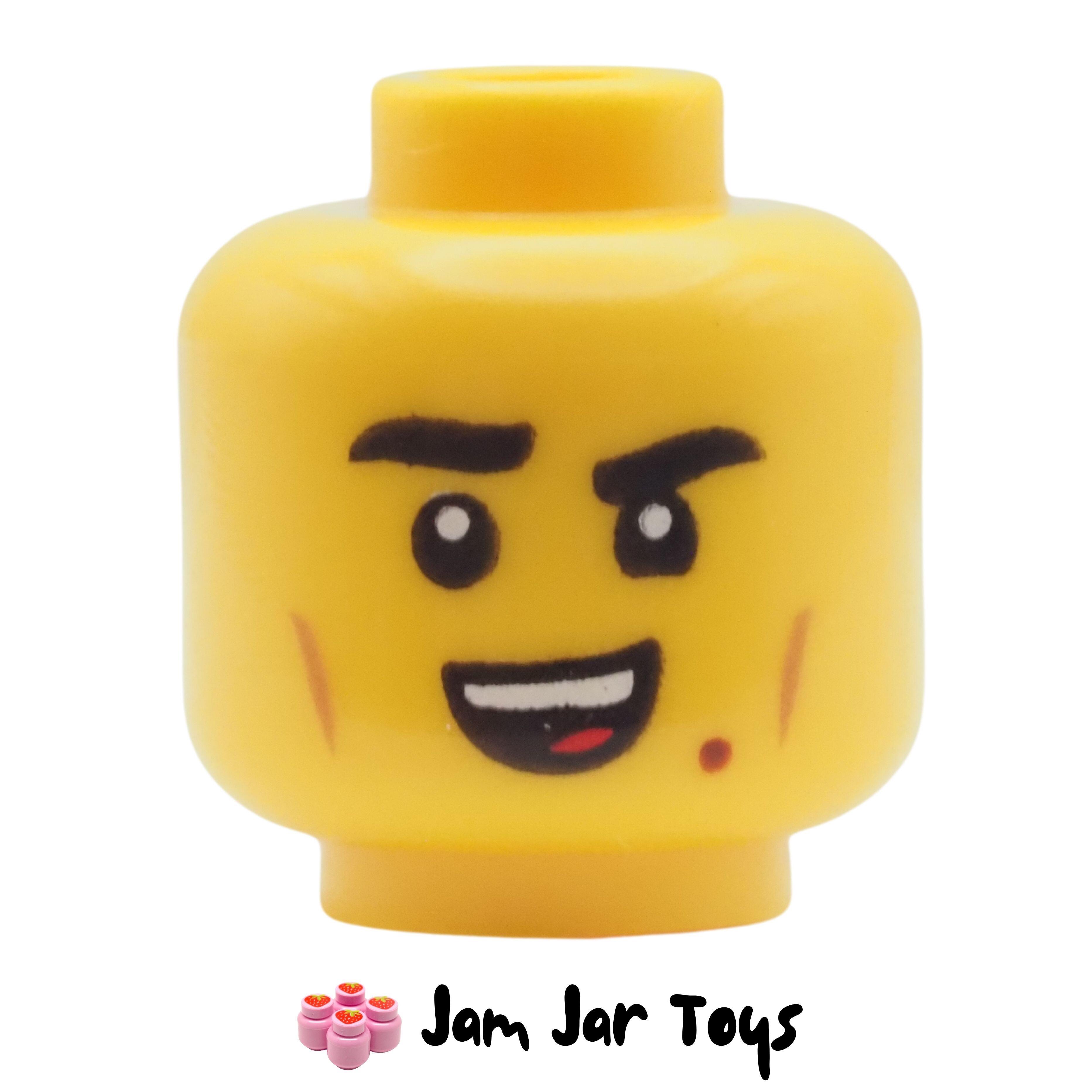 LEGO Yellow Head, Black Eyebrows, Dimple, Raised Eyebrow