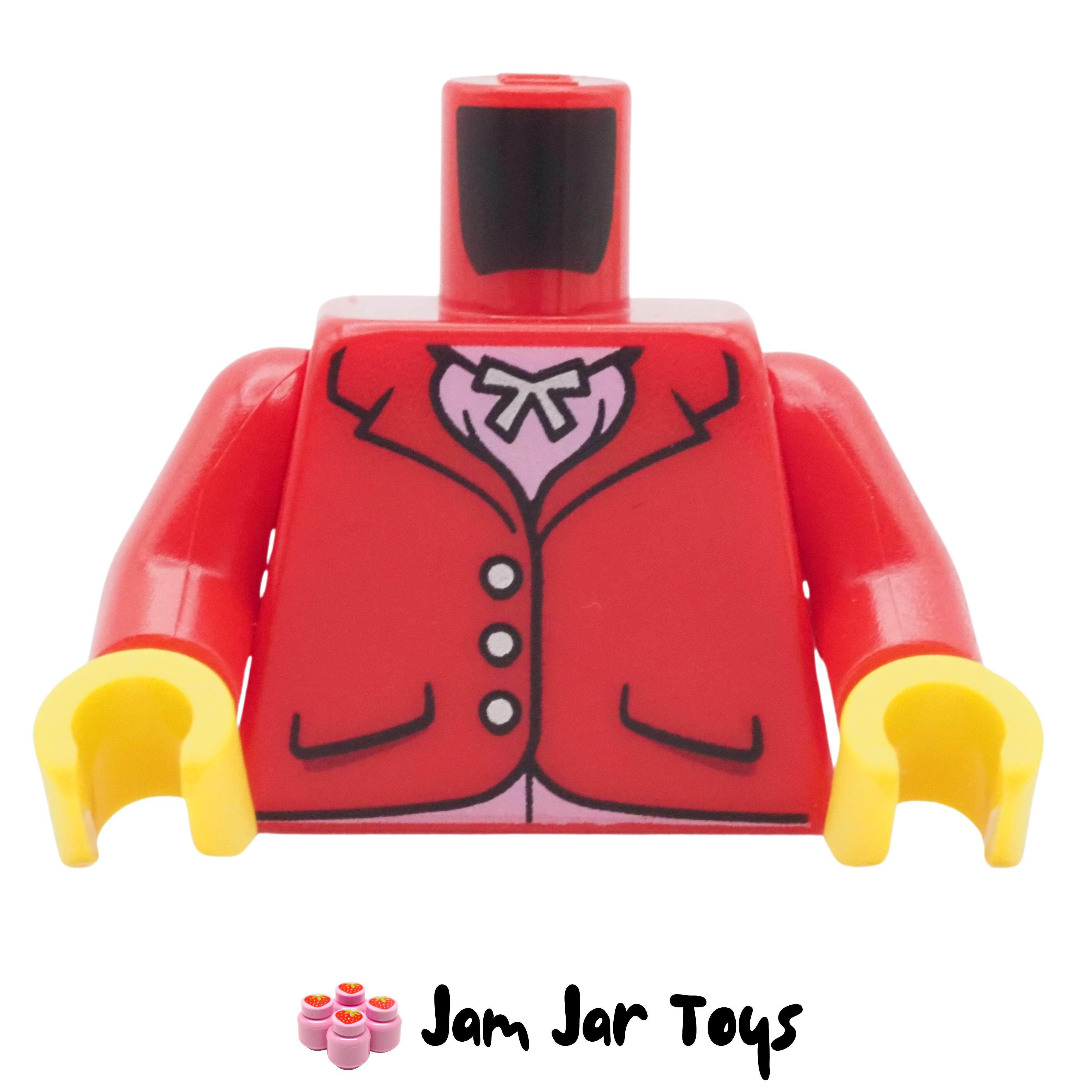 LEGO Red Jacket, Pink Tie, Silver Necklace, Buttons, Back Strap
