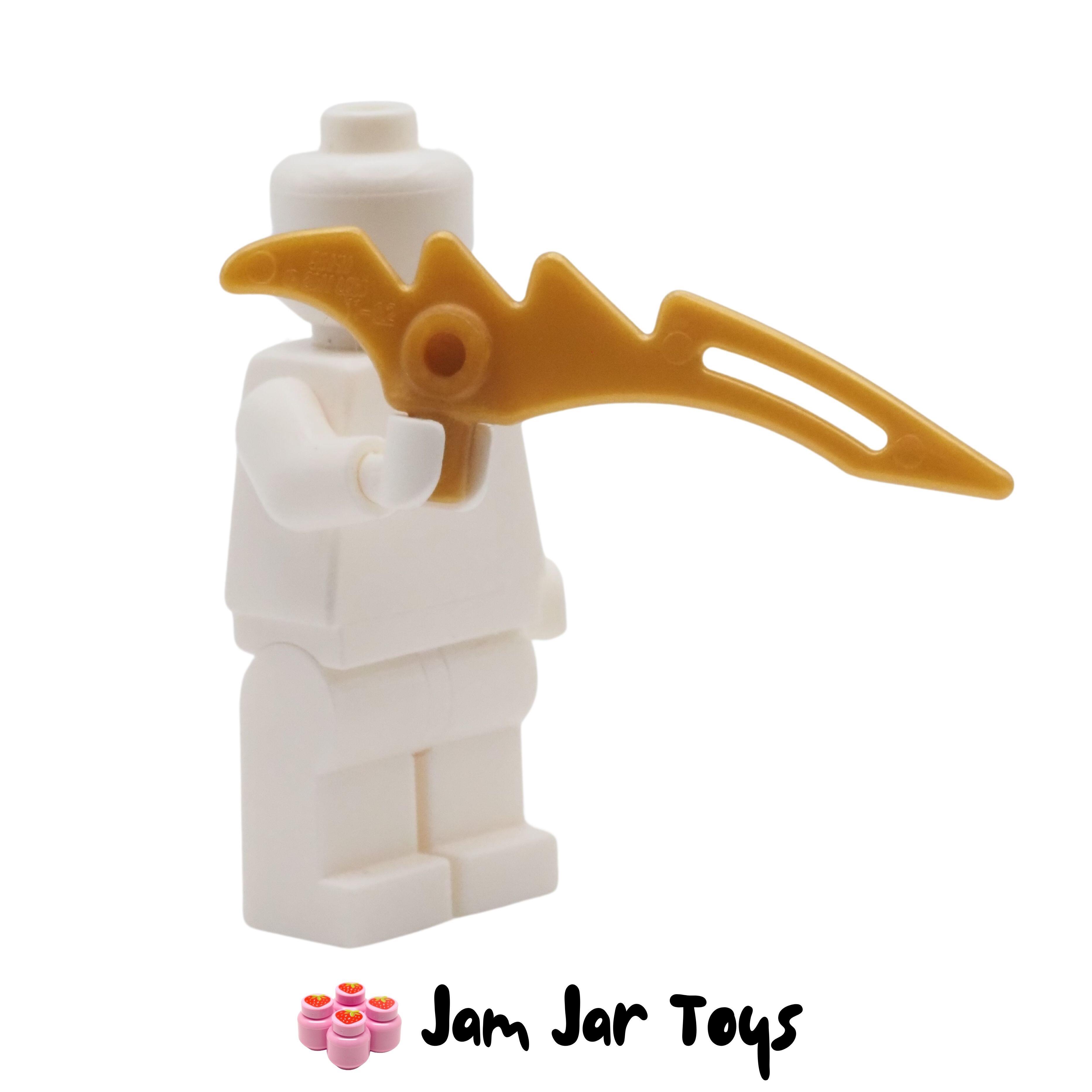 LEGO Pearl Gold Serrated Scythe Weapon / Crescent Blade with Bar