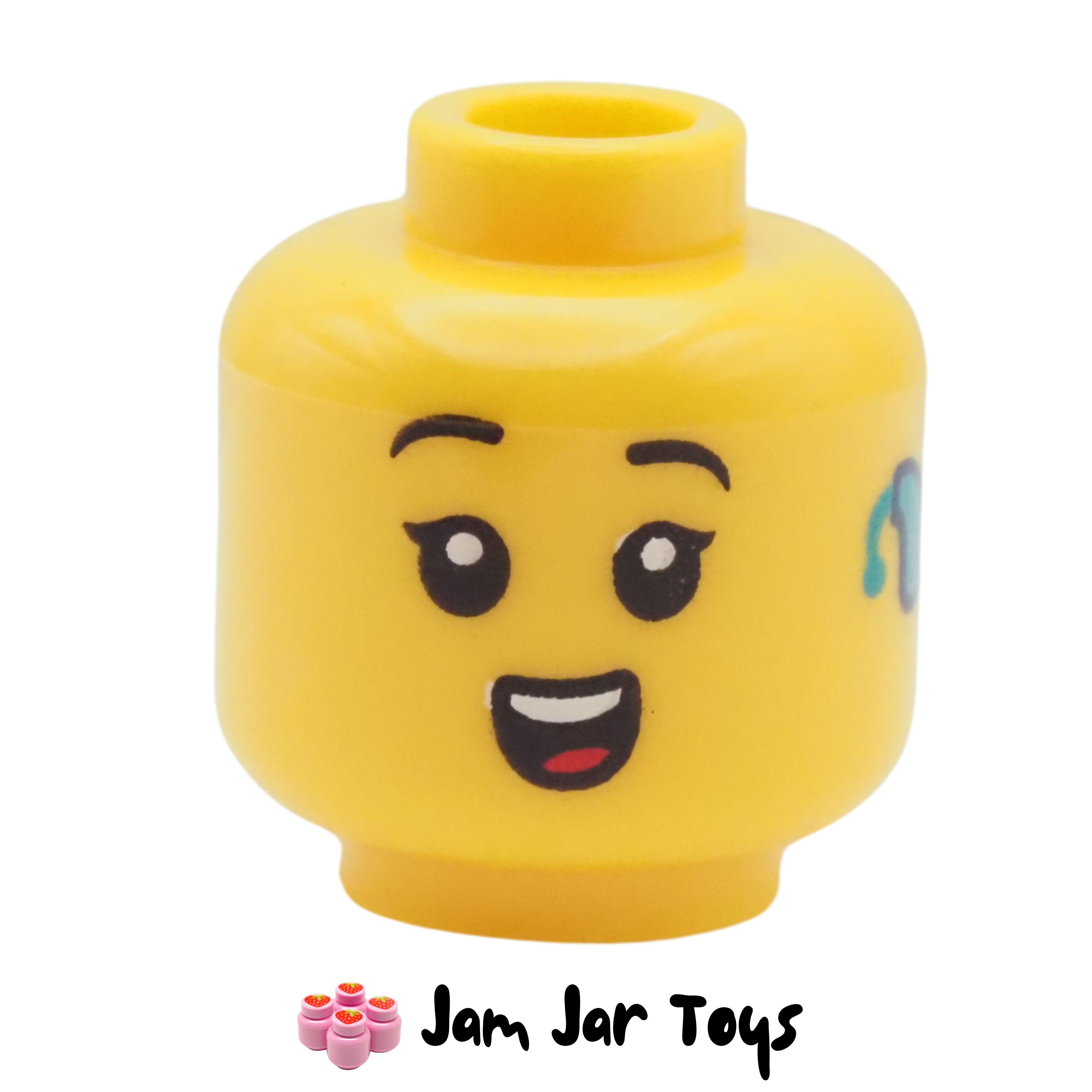 LEGO Yellow Head, Black Eyes, Open Mouth Smile, Hearing Aid.