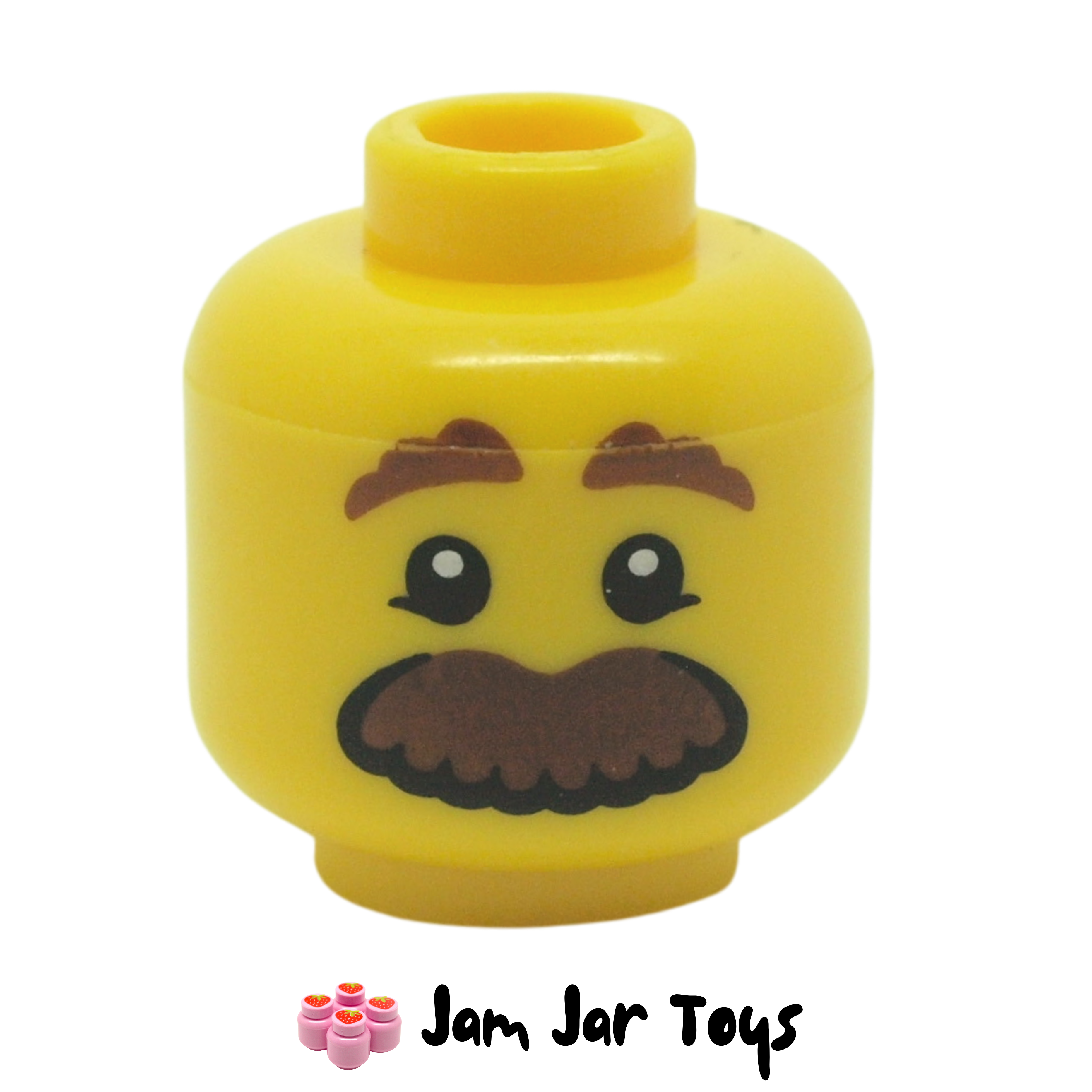 Lego New Yellow Minifigure Head Gray Eyebrows Raised and Bushy Mustache 