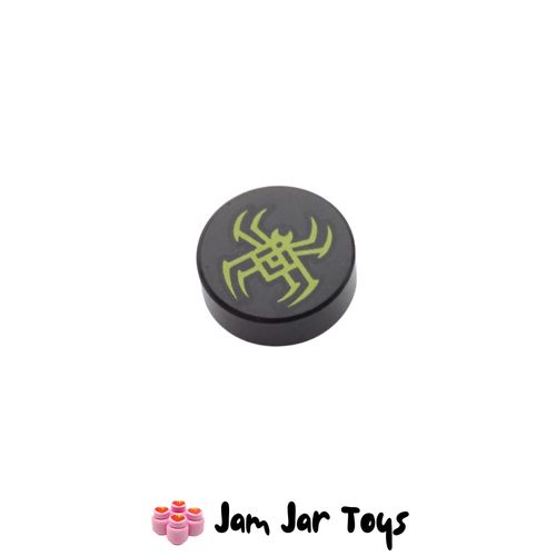 LEGO Black Round 1 x 1 Tile with Lime Spider