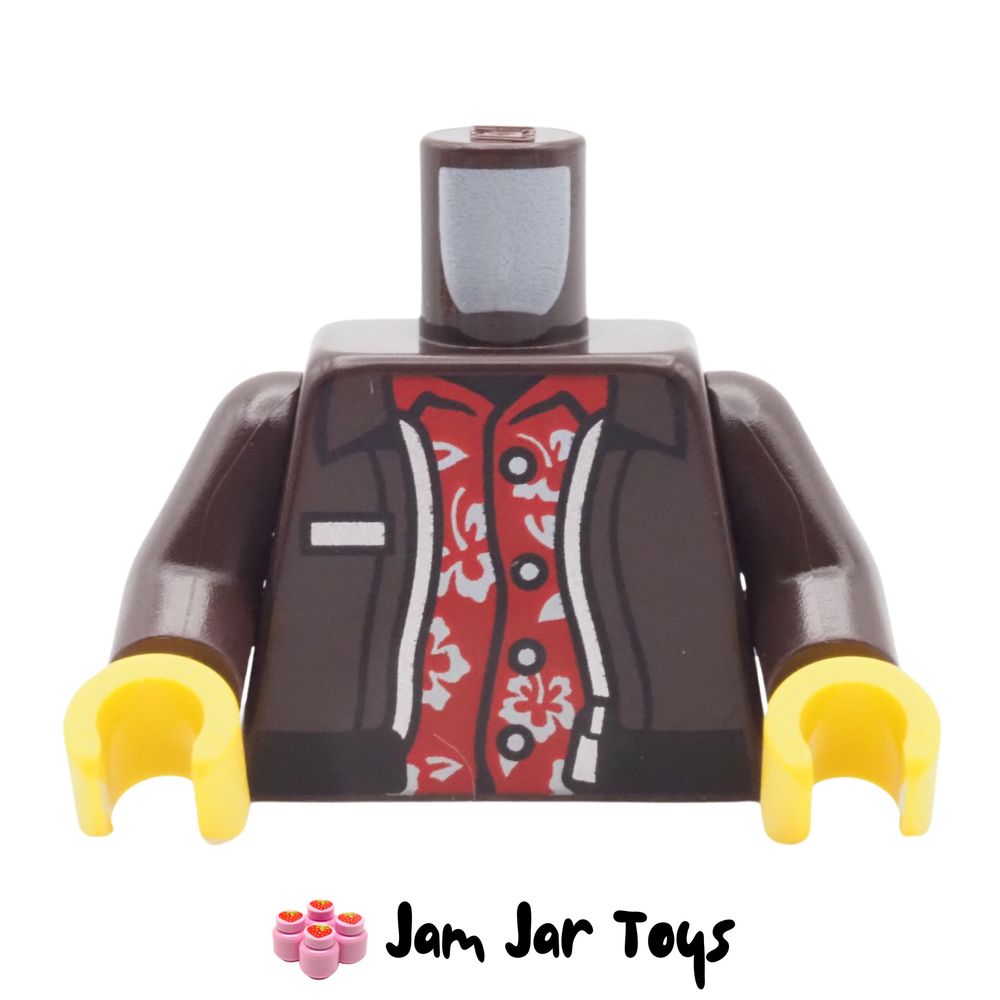 LEGO Dark Brown Jacket, Red Shirt, White Flowers.