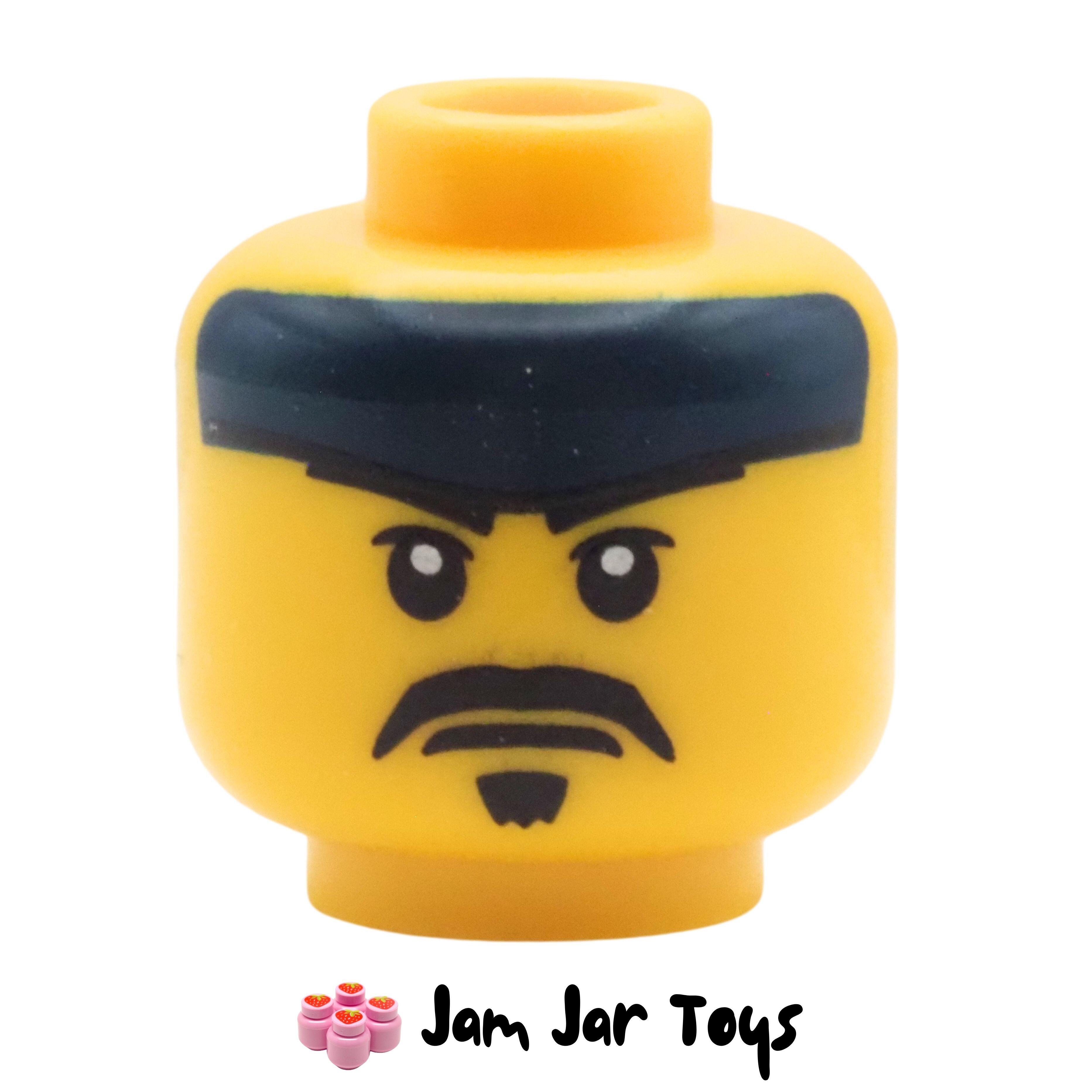 LEGO Kendo Fighter Head, Blue Headband, Black Moustache / Goatee
