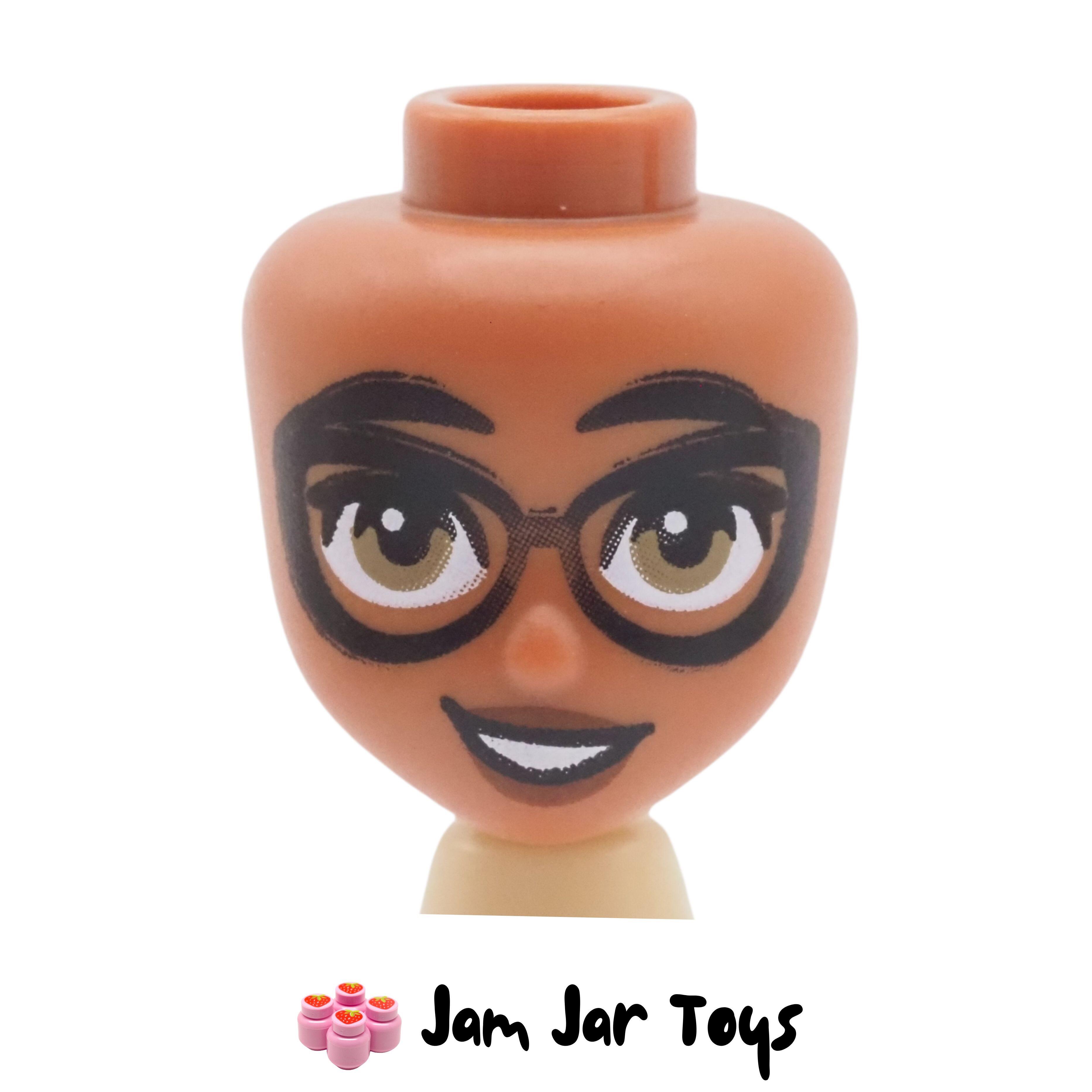 LEGO Gita, Sienna Brown Minidoll Head, Black Eyes, Glasses, Brown Eyes