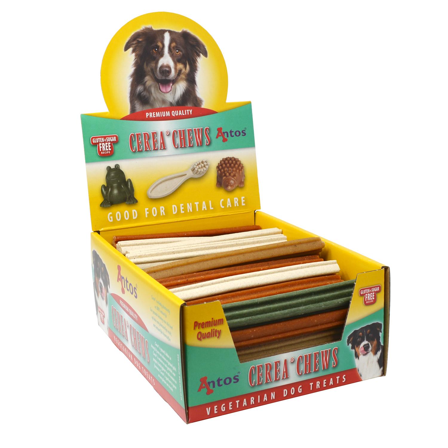 A bulk Box of Cerea Medium Dental Vegan Dog Chews