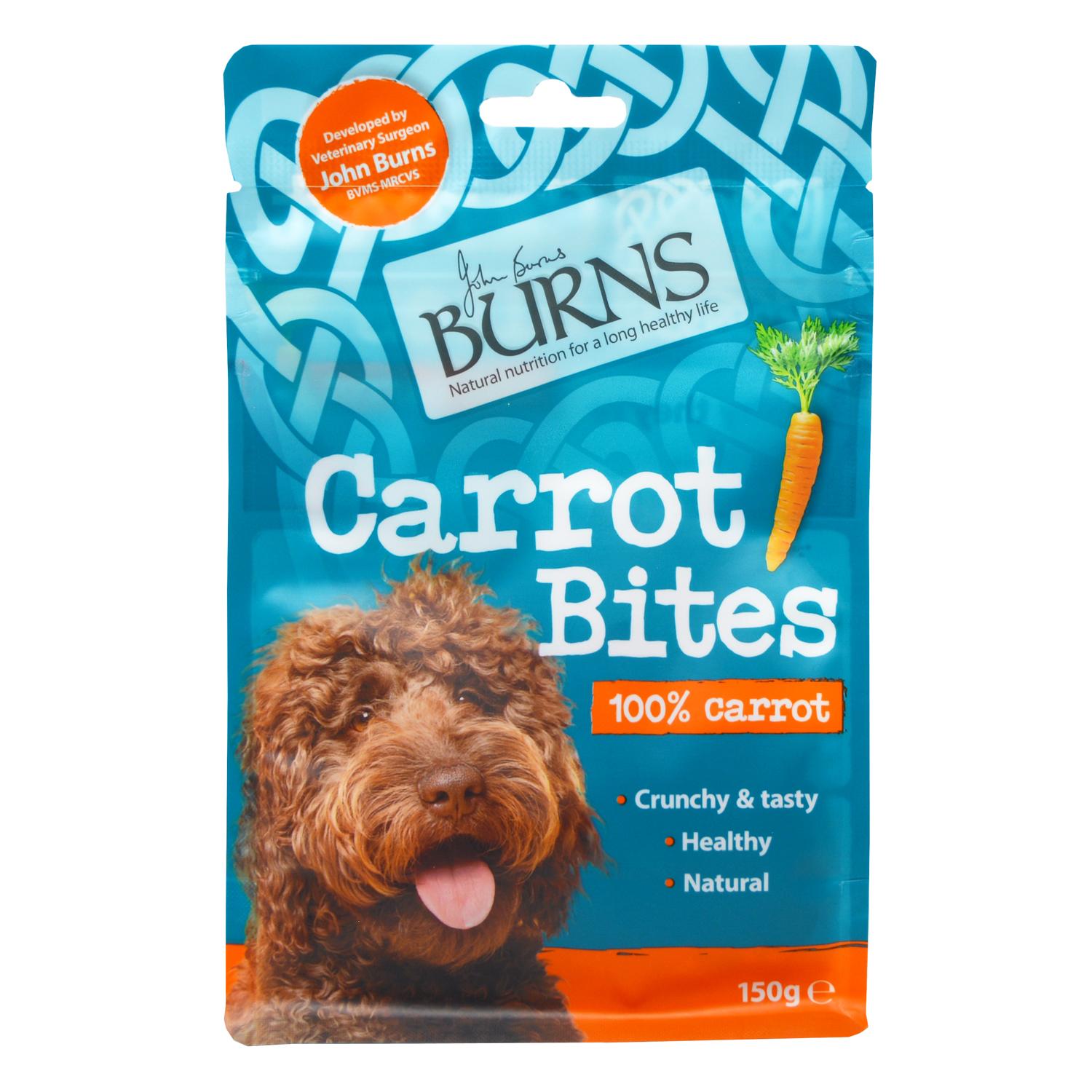 Front of a pack of Burns Carrot Bites Vegan Dog Treats