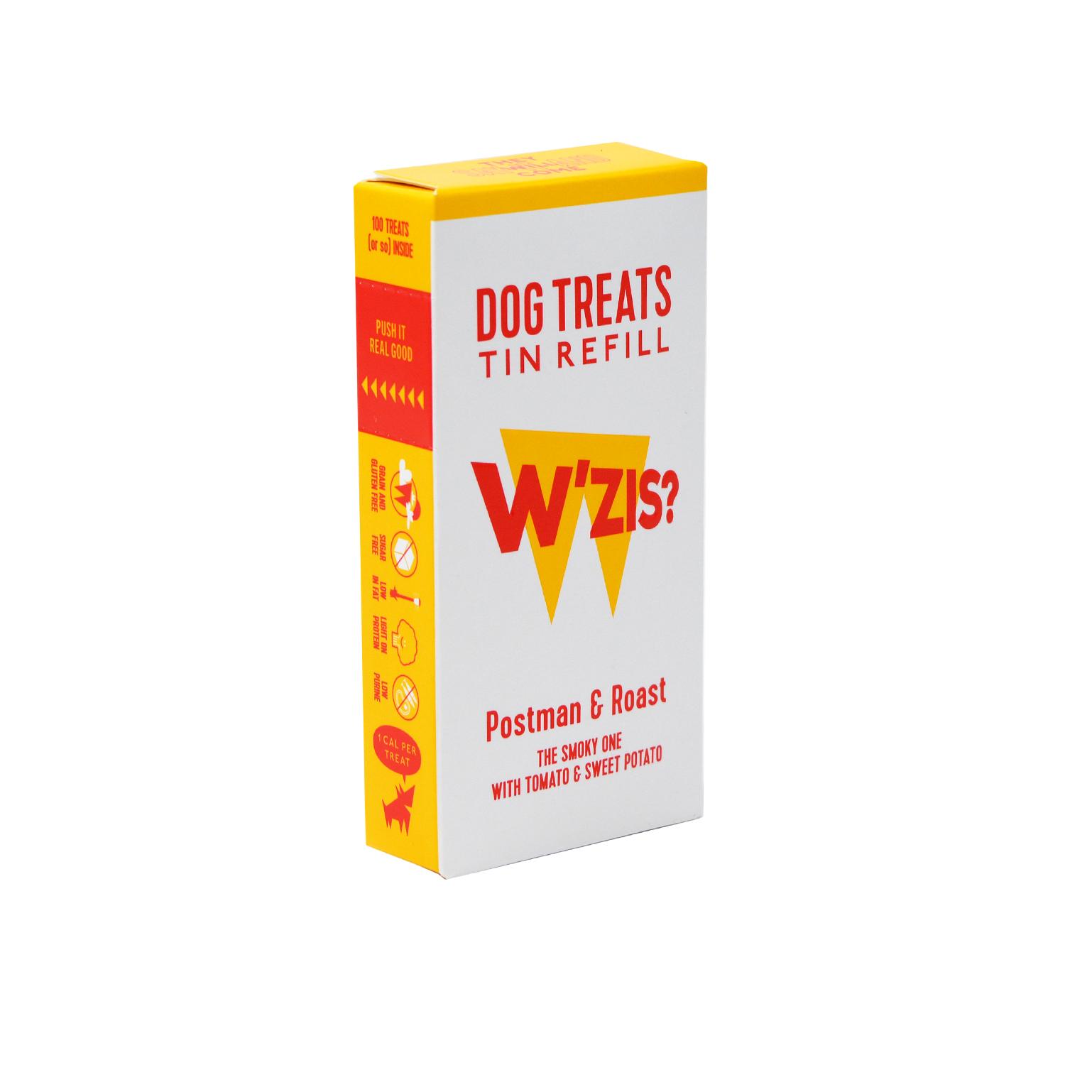 An angled view of a refill pack of W'ZIS plant based dog chews