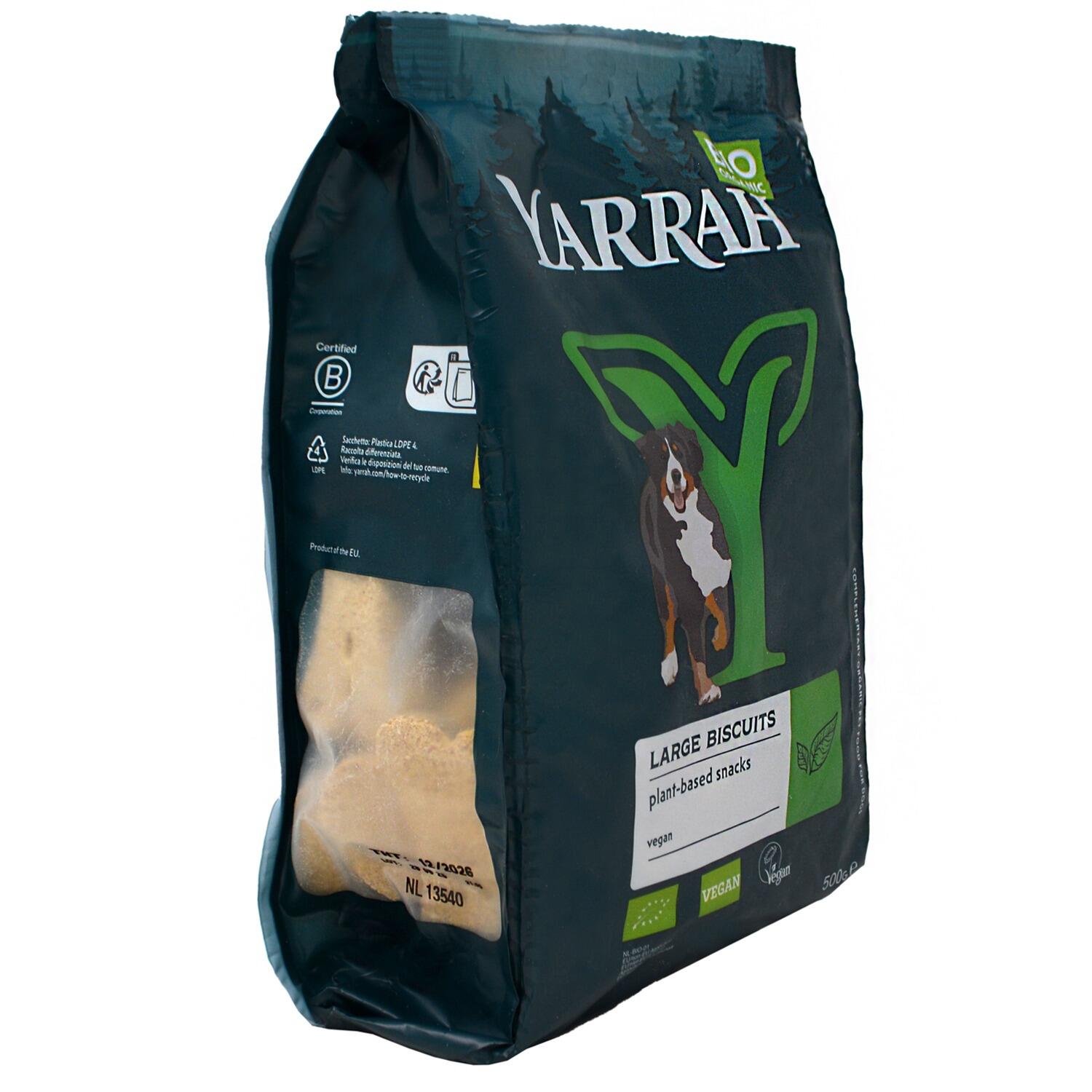 Side of a pack of Yarrah Organic Large Vegan Dog Biscuits