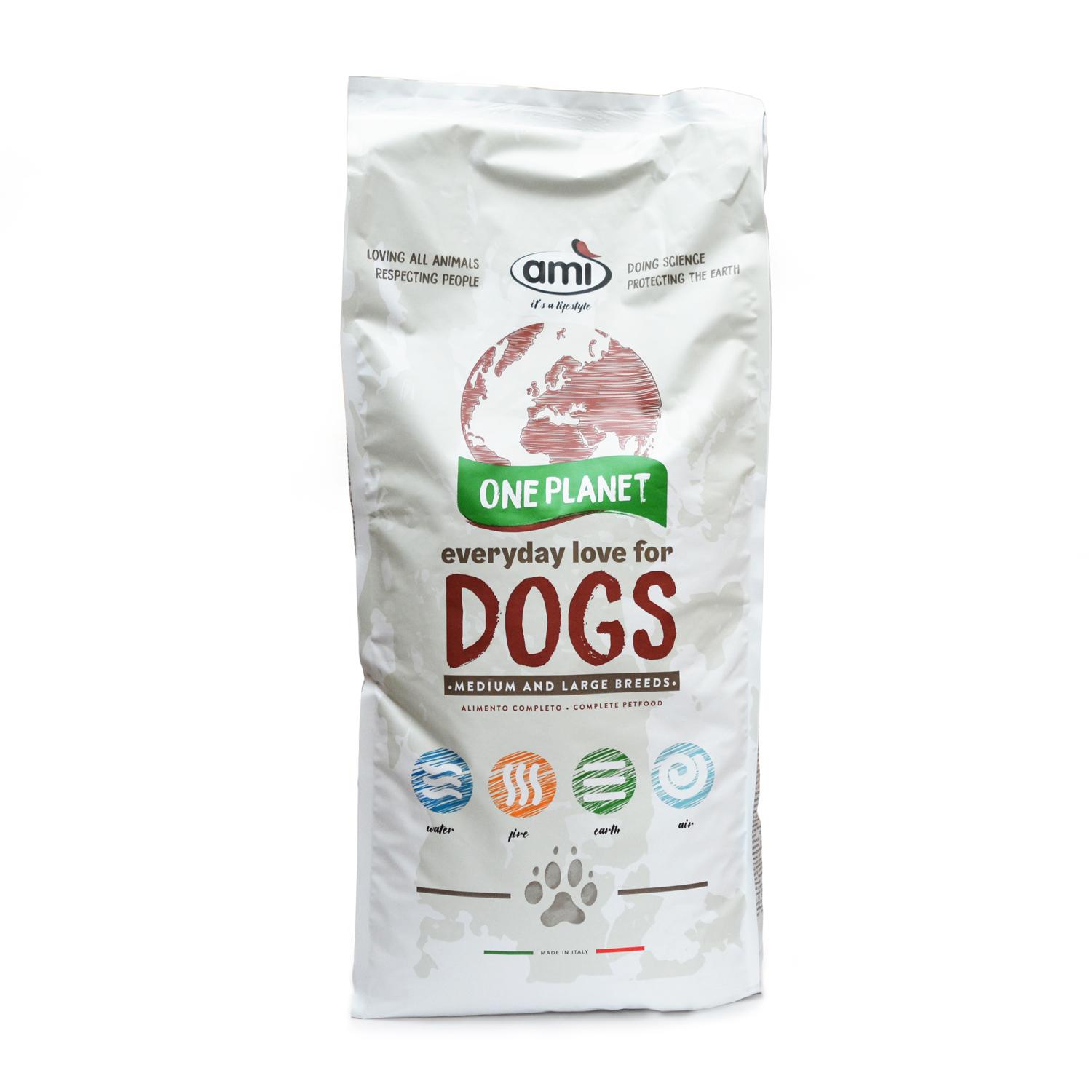 Front of a bag of Ami Medium & Large Breeds vegan dog food