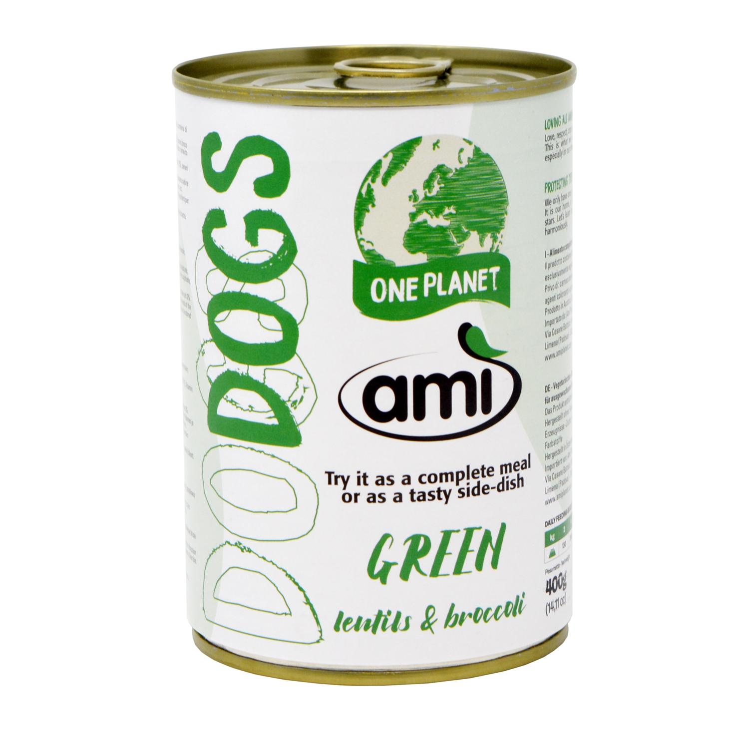 Front of a can of Ami V-Love Every Day Wet Dog Food 'Green'