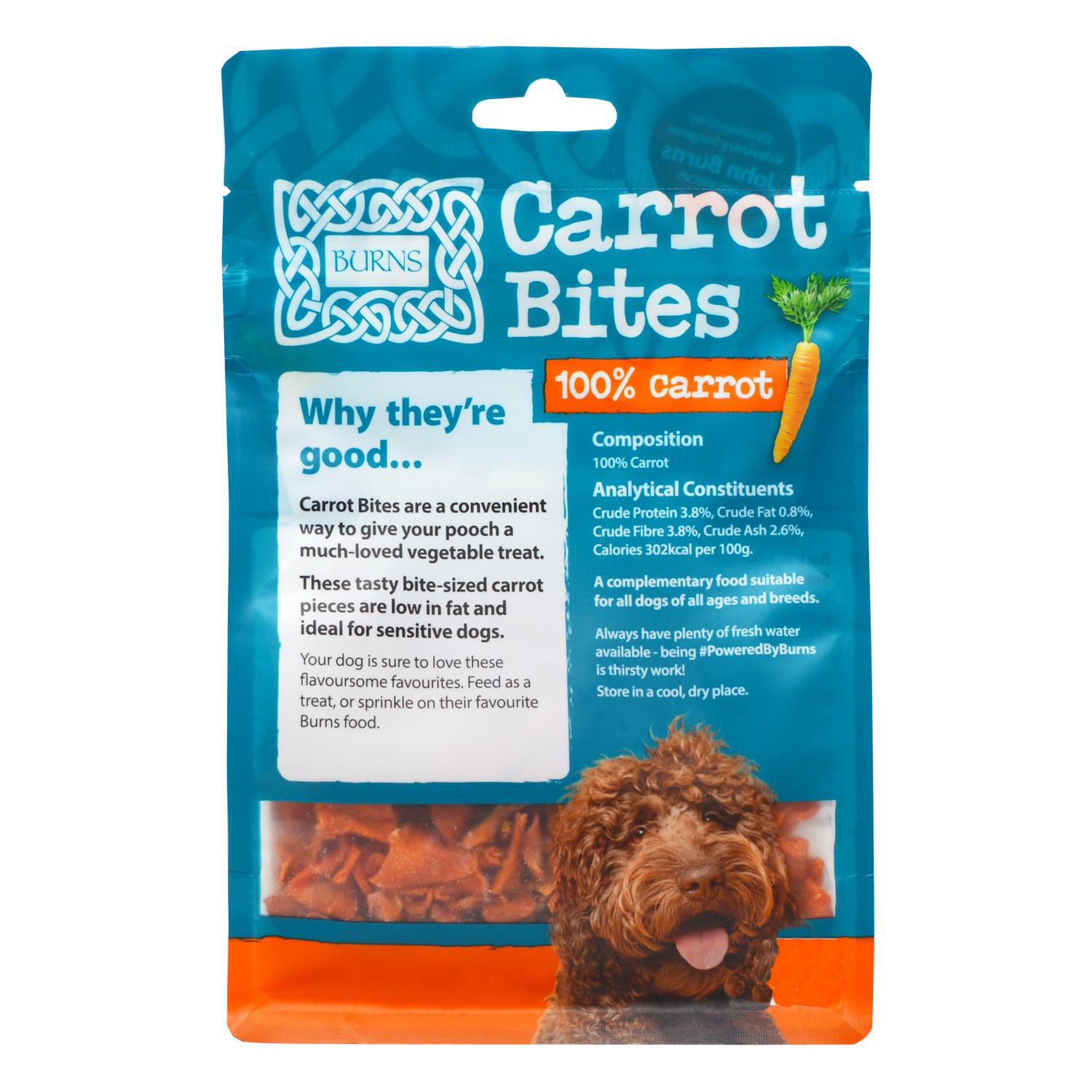 Back of a pack of Burns Carrot Bites Vegan Dog Treats