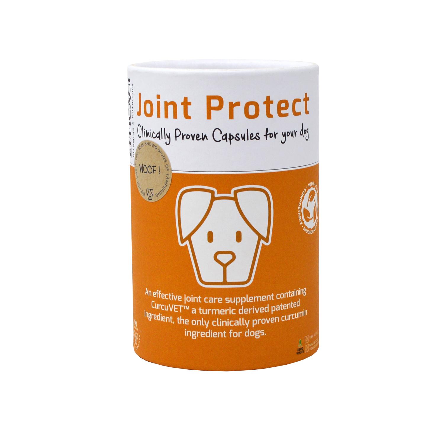 Front of a container of Efficacie vegan turmeric dog joint supplements