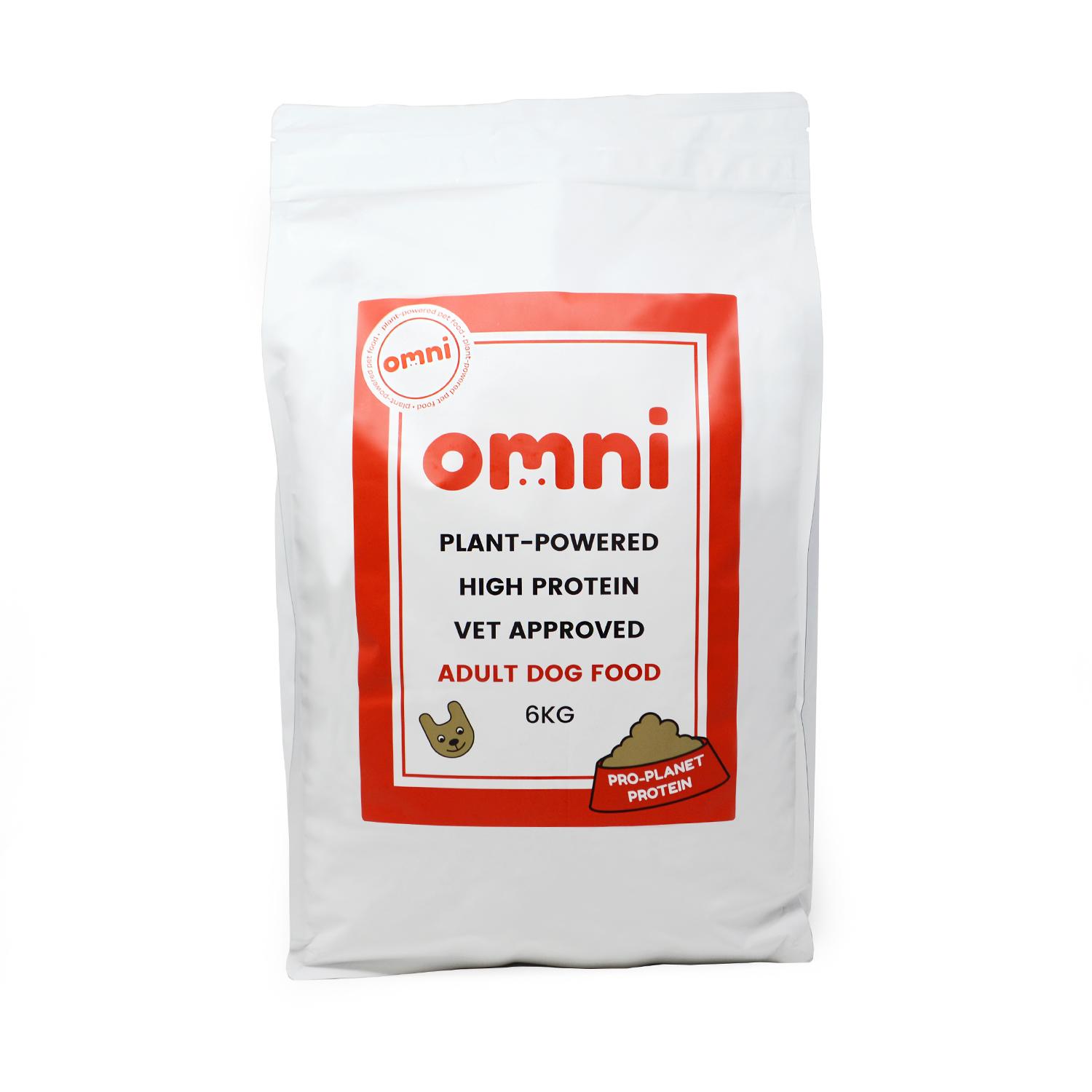 Front of a 6kg bag of Omni Vegan Dog Food