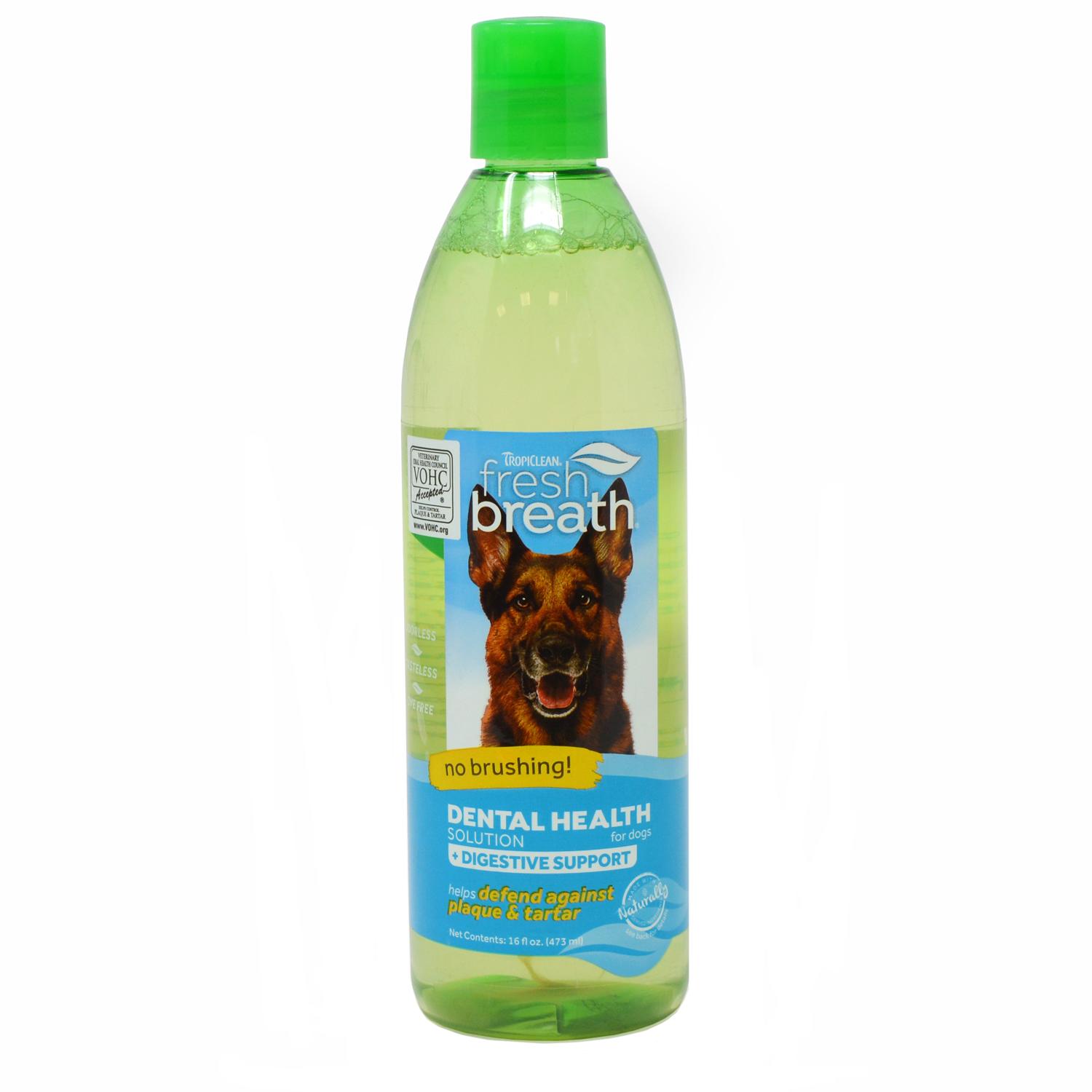 Front of a bottle of Tropical Pet Oral Care Water for Digestive Support
