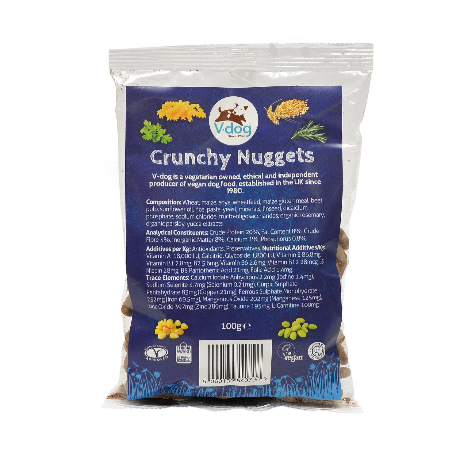 Front of a sample pack of V-dog Crunchy Nuggets Vegan Dog Food