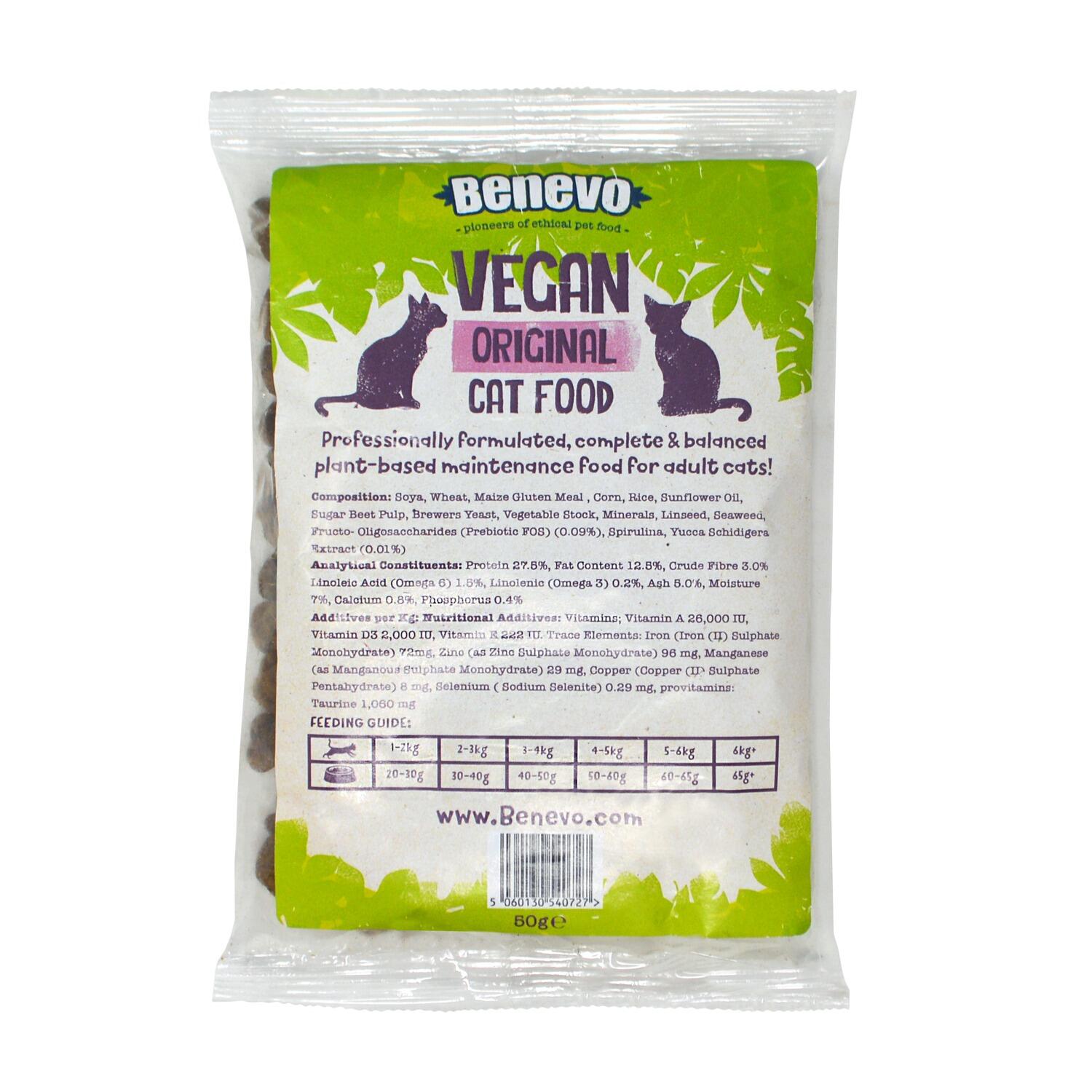 Front of a sample pack of Benevo Original Vegan Cat Food