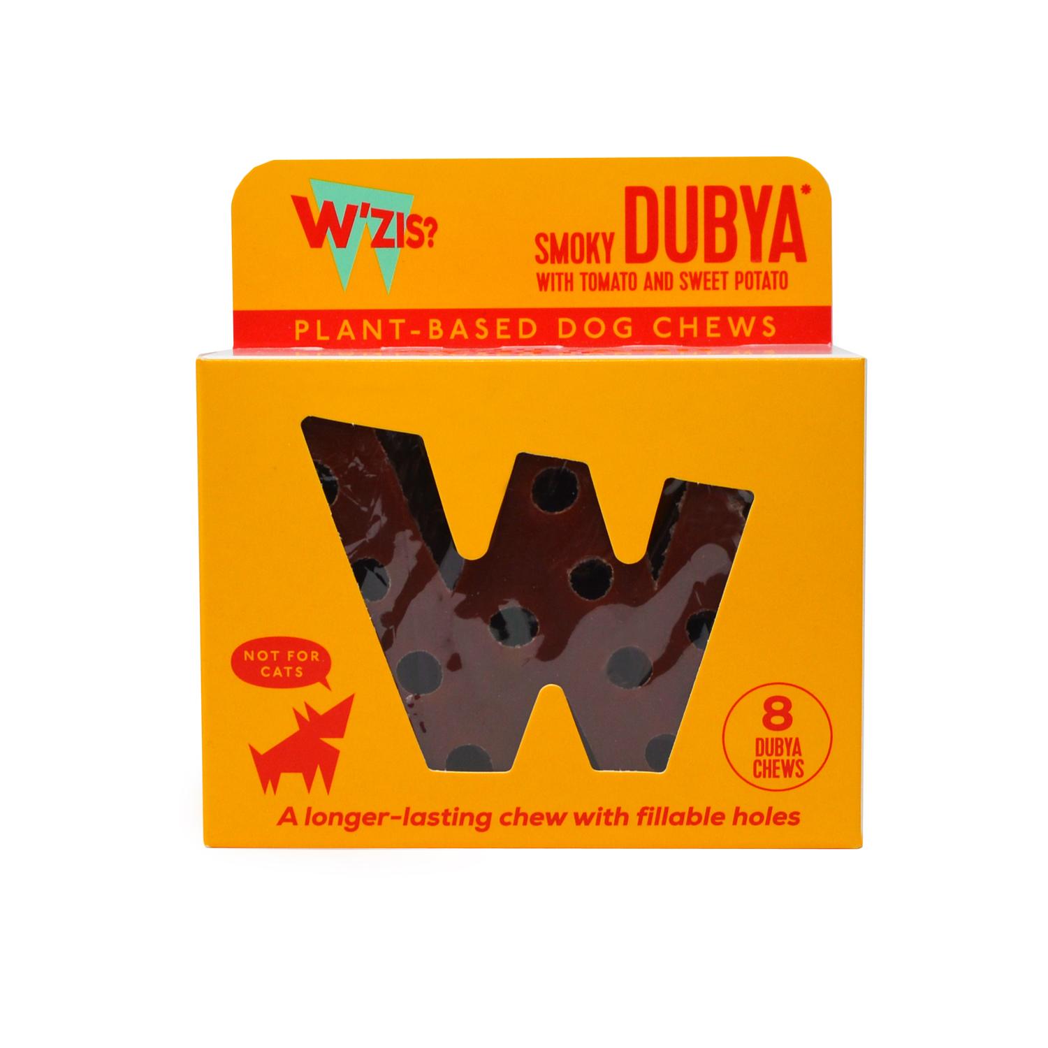 Front of a pack of Smoky Dubya plant based dog chews from W'ZIS?