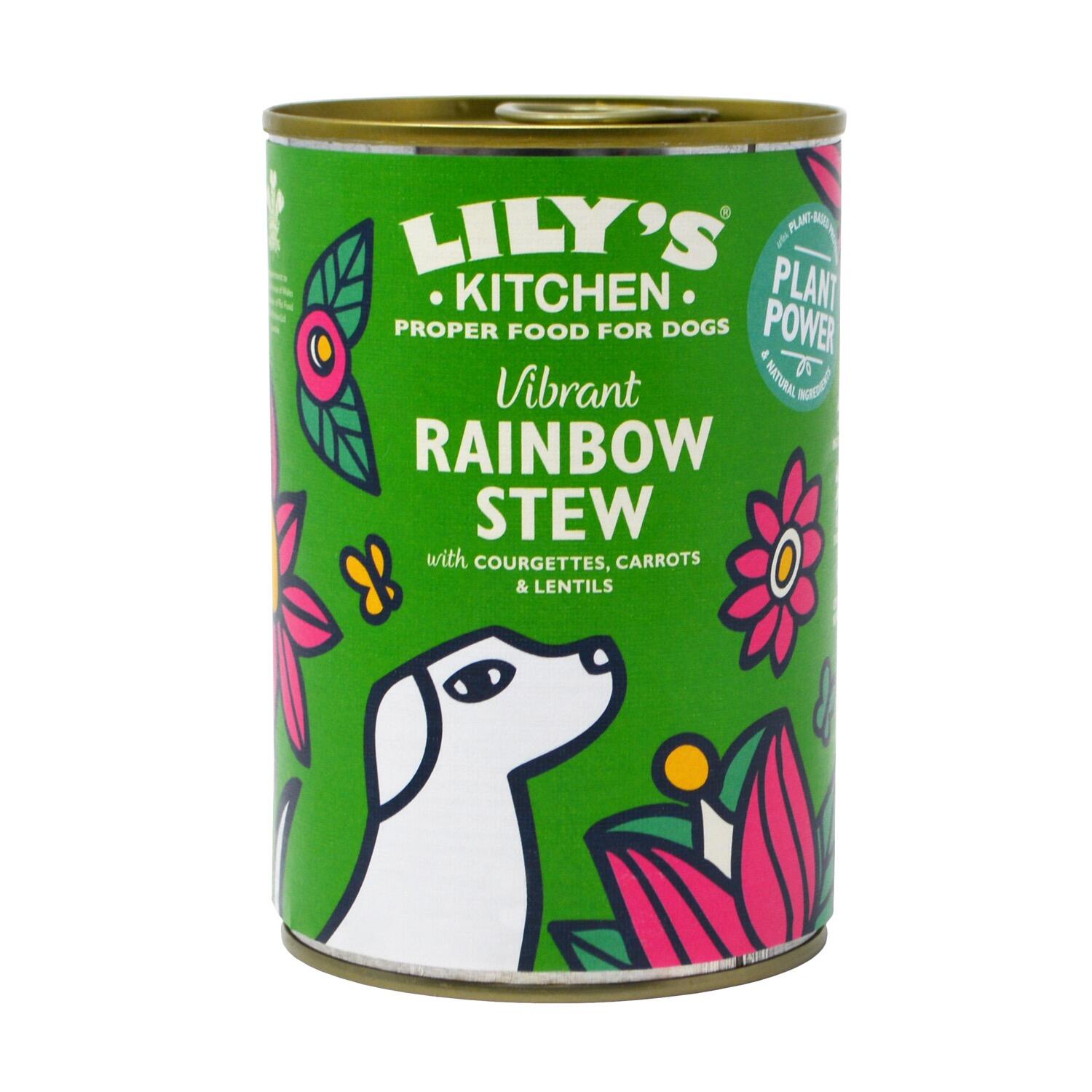 Front of a Can of Lily's Kitchen Vibrant Rainbow Stew Complete Vegan Dog Food