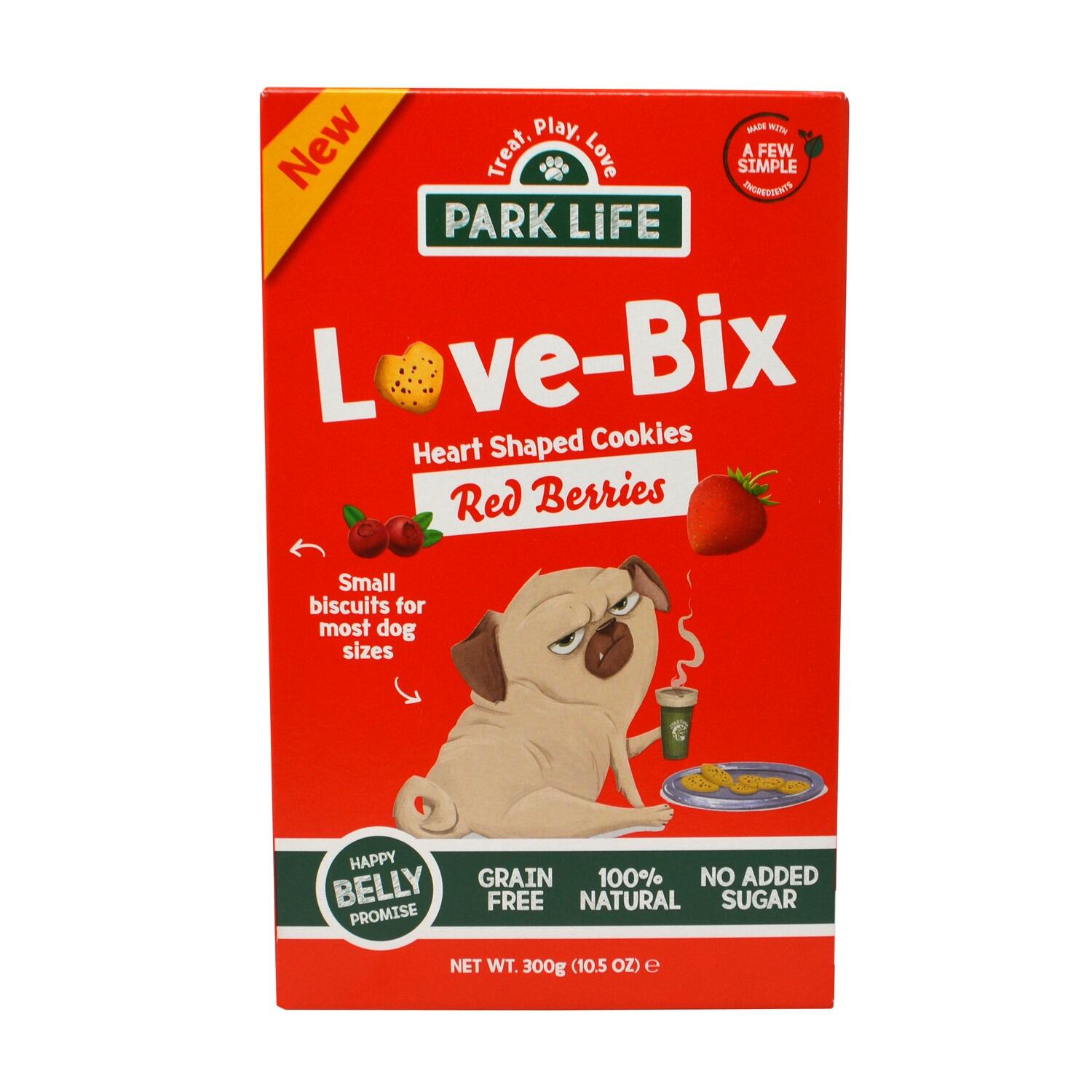 front of a box of vegan dog biscuits from park life