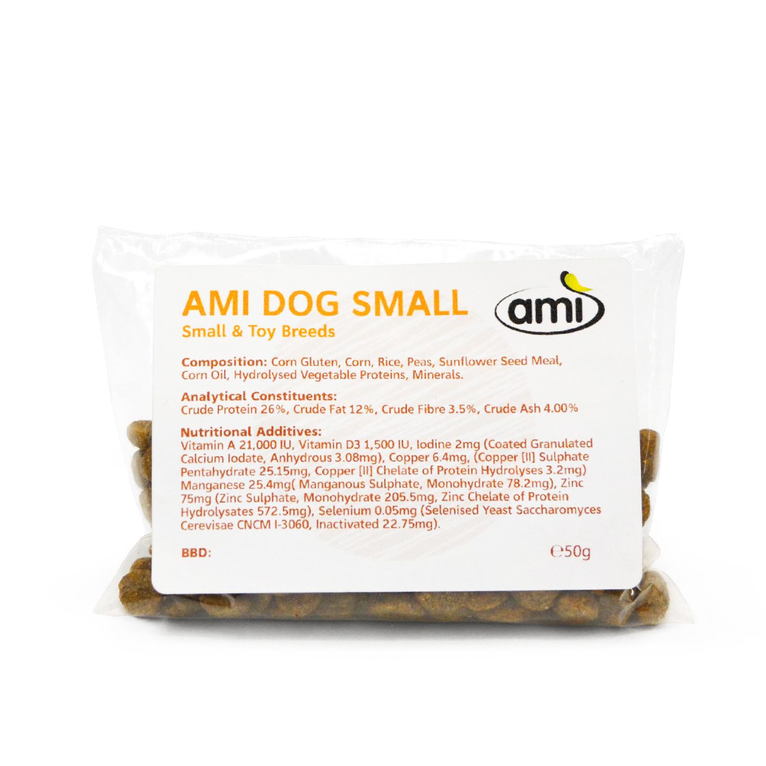 Front of a sample pack of Ami Mini & Toys Vegan Dog Food