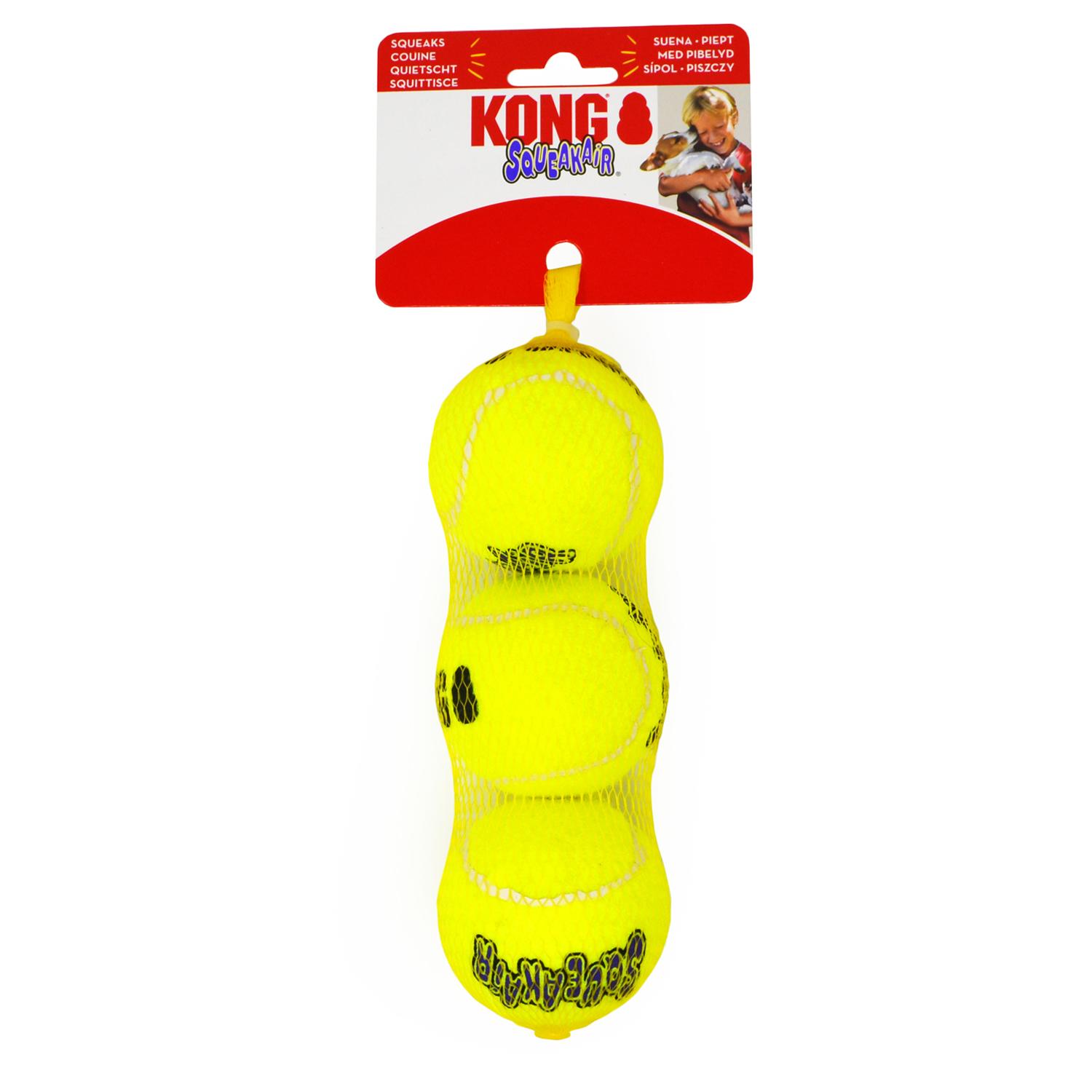 A pack of three Kong Air Squeaker Tennis Ball Dog Toys