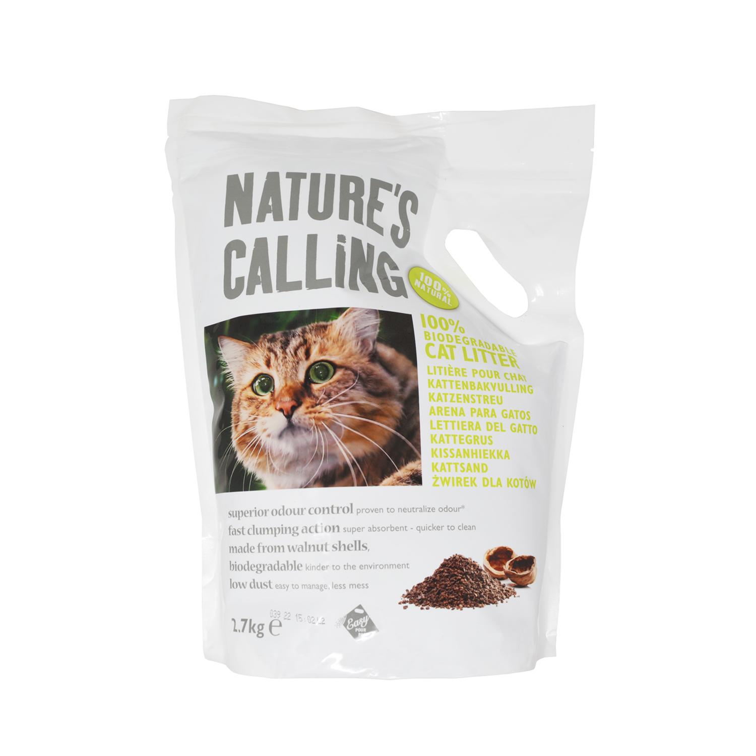 Front of a 2.7kg bag of Nature's Calling Eco Biodegradable Cat Litter