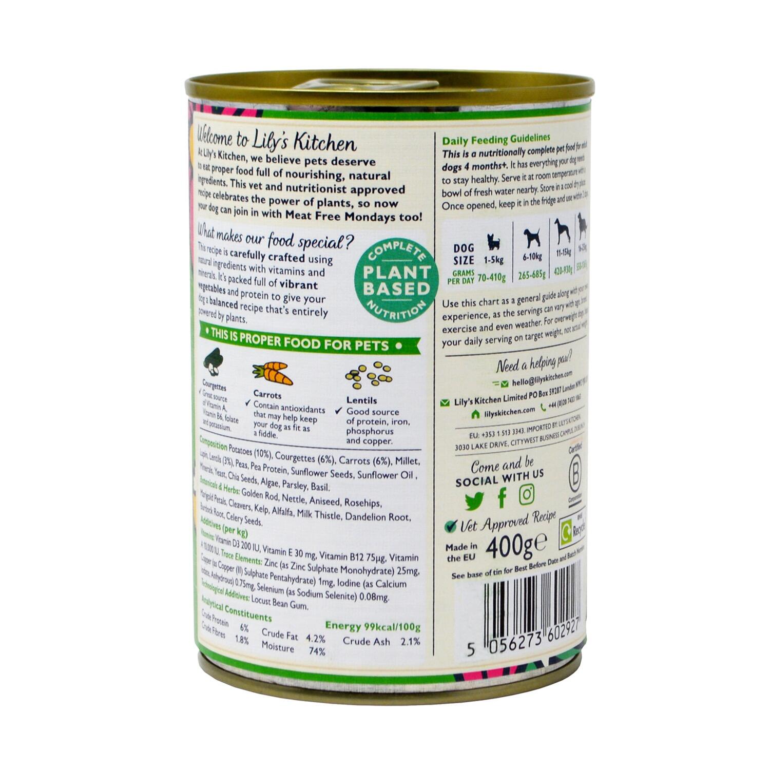 Back of a Can of Lily's Kitchen Vibrant Rainbow Stew Complete Plant Based Dog Food