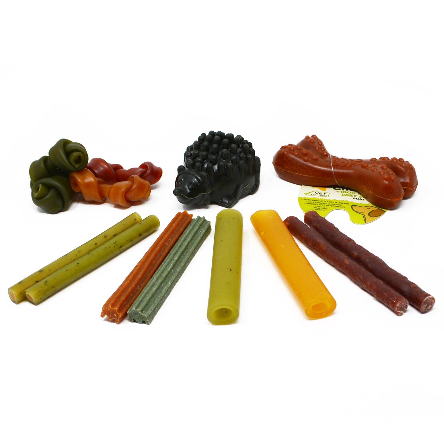 A selection of plant based dog chews for small dogs