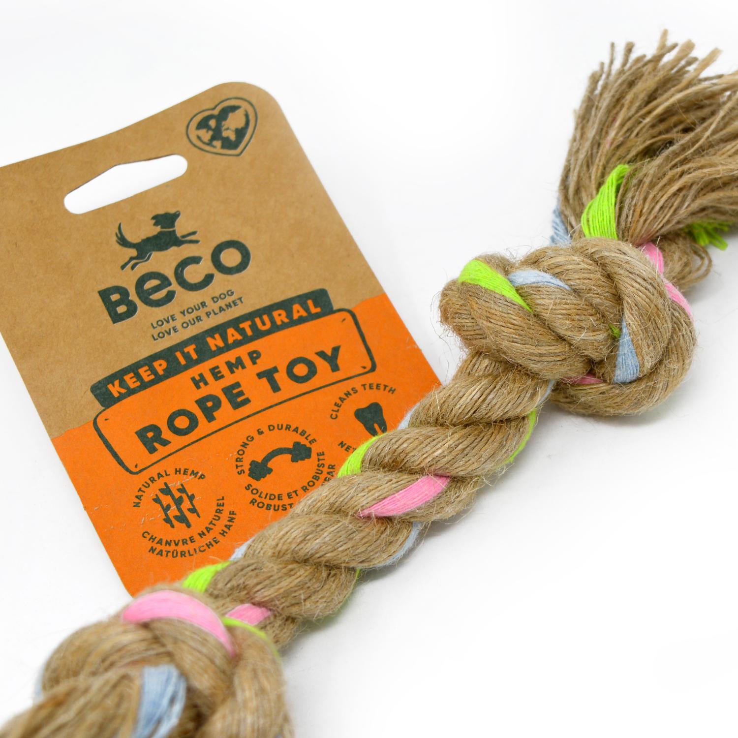 Close up of a Beco Medium Natural Hemp Rope Tug Dog Toy